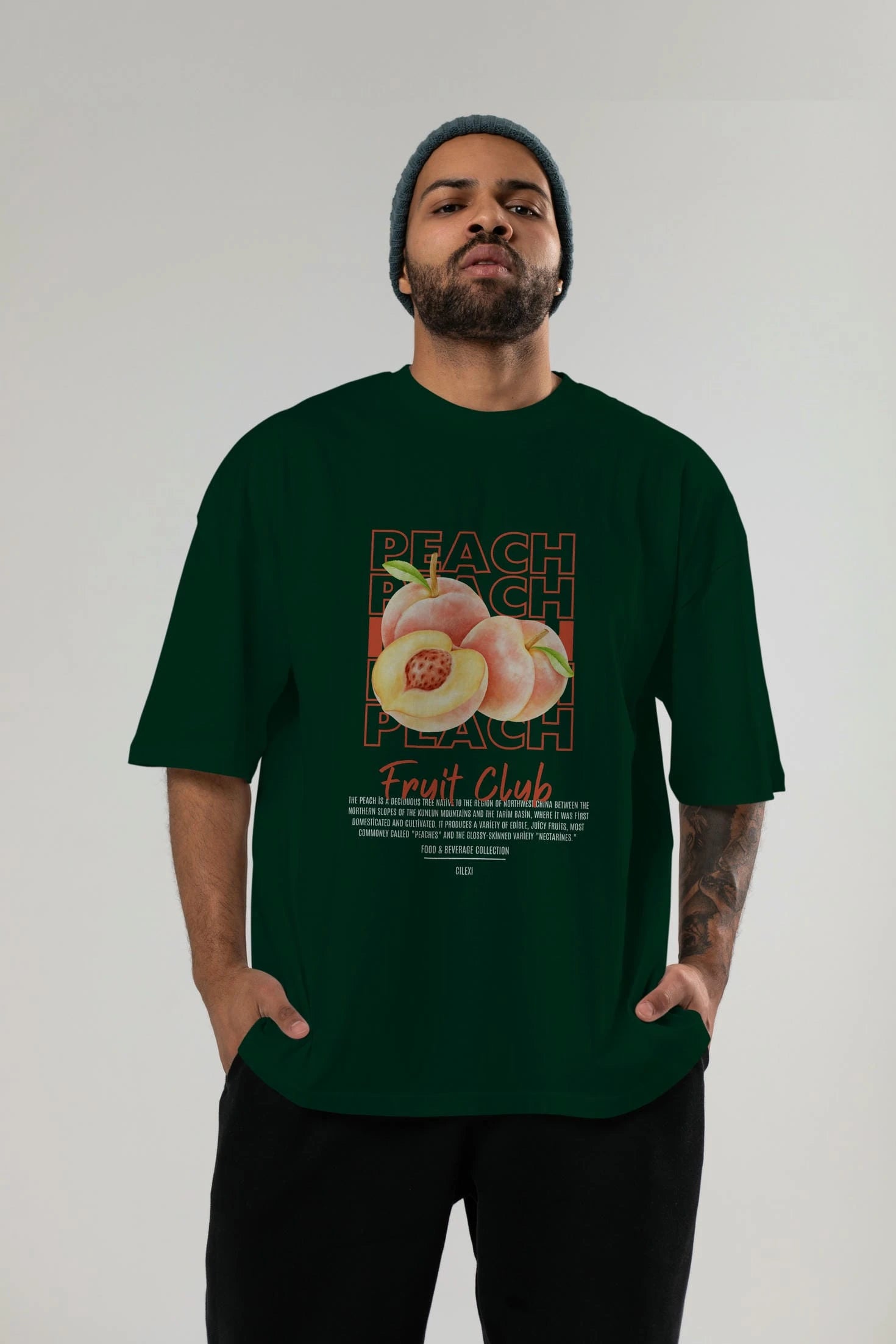 Peach Ön Baskılı Oversize t-shirt Erkek Kadın Pamuk Bisiklet Yaka tişort
