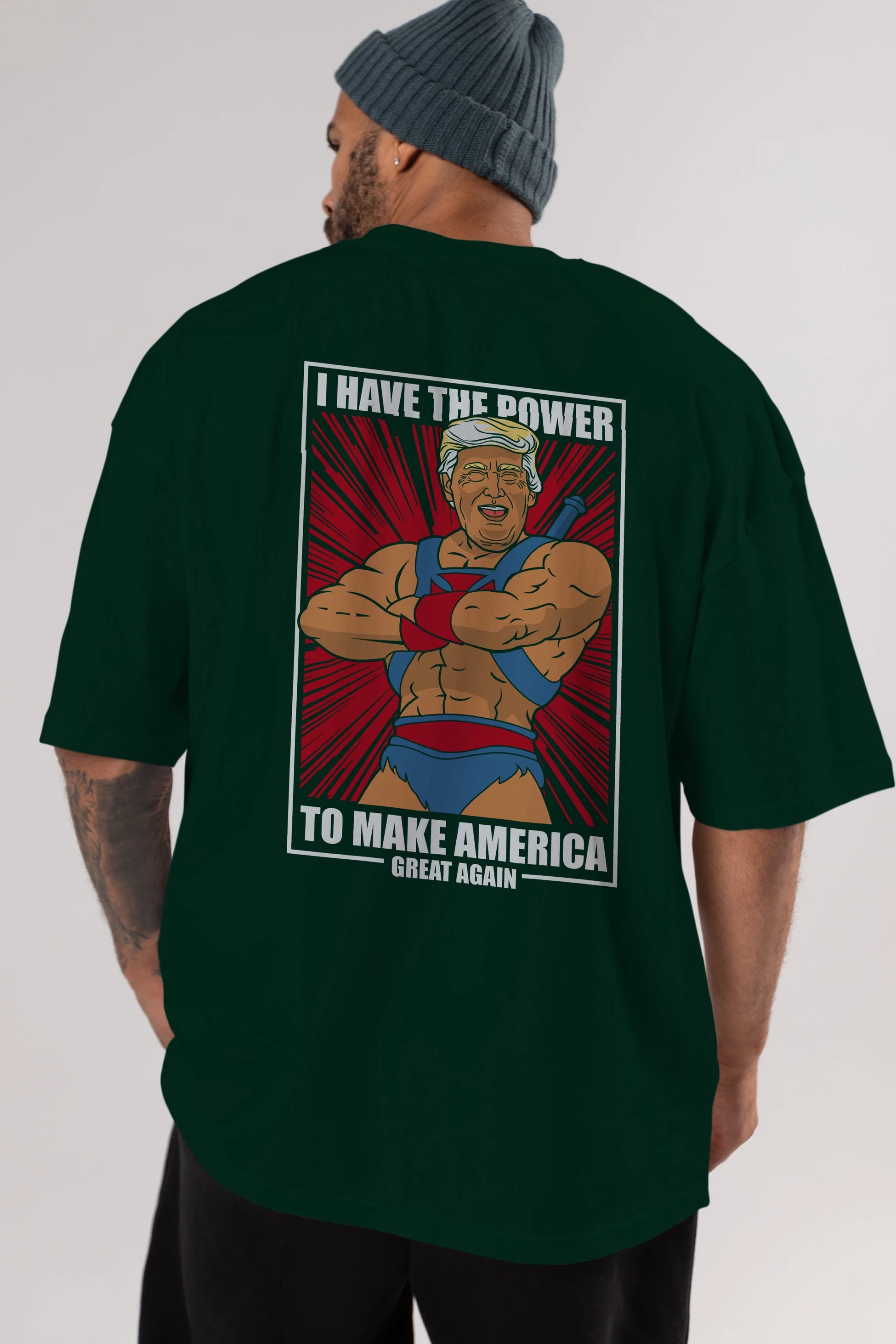 Trump Heman Arka Baskılı Oversize t-shirt Erkek Kadın Unisex %100 Pamuk tişort