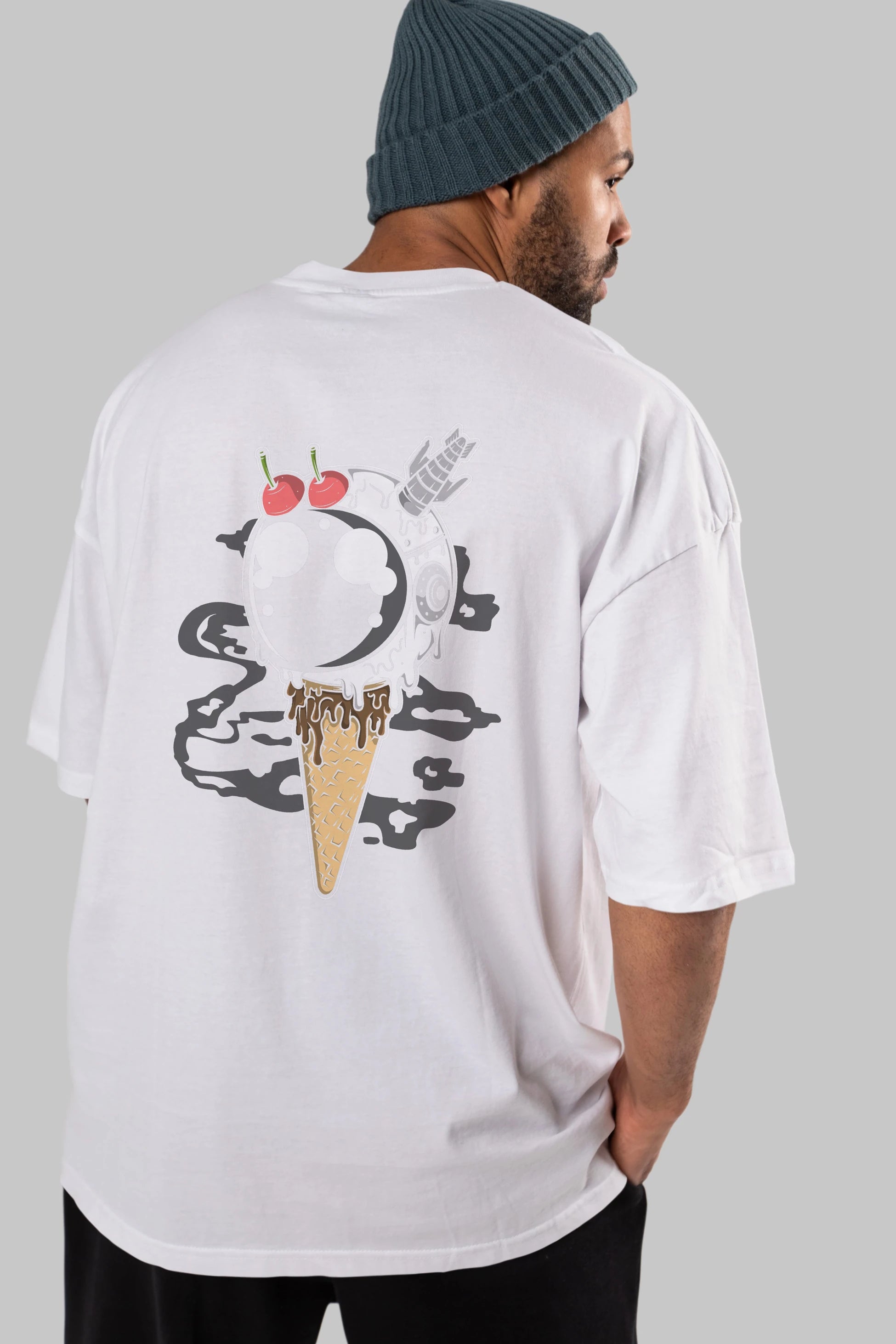 Astronaut Ice Cream Arka Baskılı Oversize t-shirt Erkek Kadın Unisex