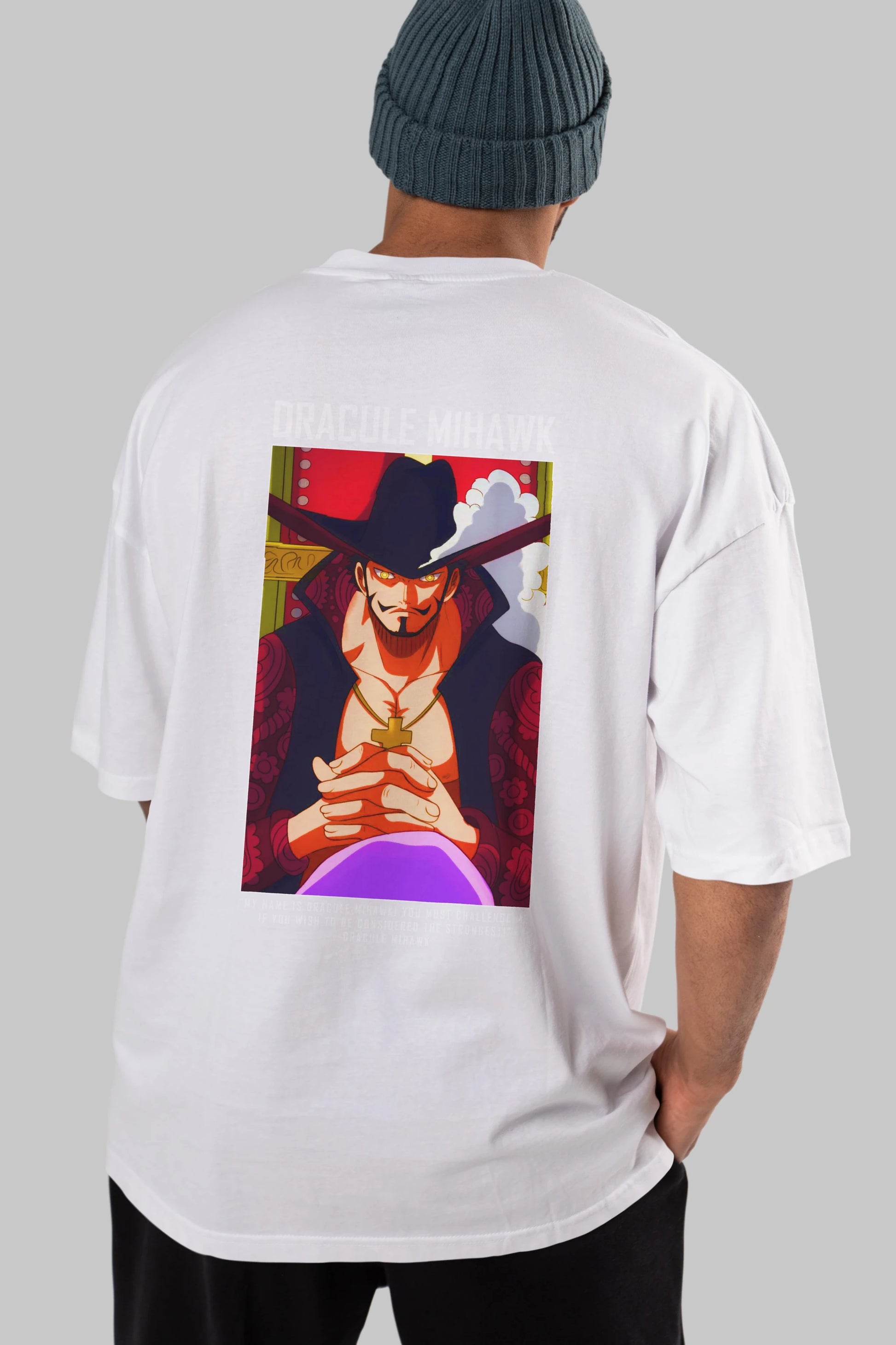 Dracule Mihawk Anime Arka Baskılı Oversize t-shirt Erkek Kadın Unisex %100 pamuk tişort