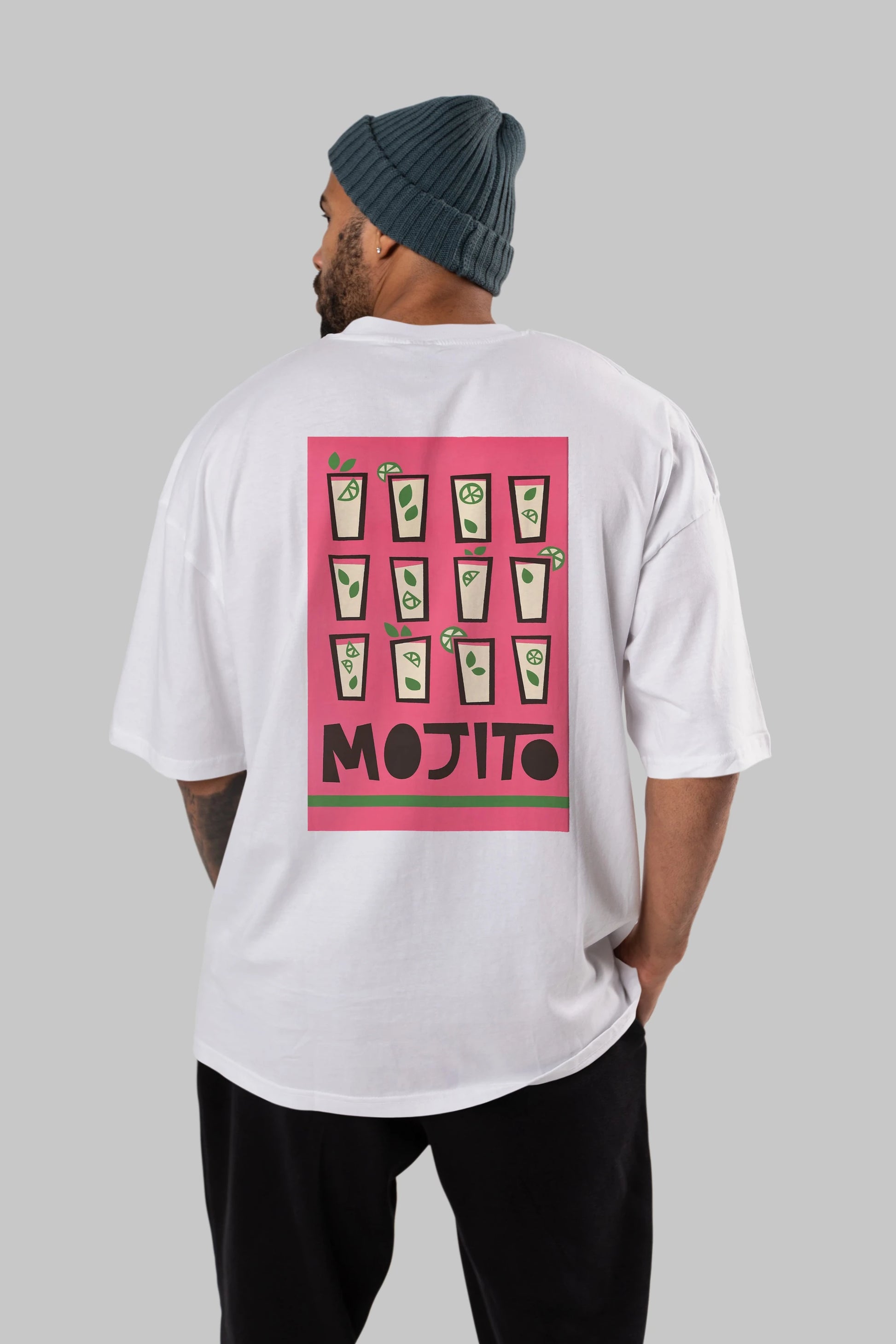 Mojito Arka Baskılı Oversize t-shirt Erkek Kadın Unisex %100 Pamuk Bisiklet Yaka tişort