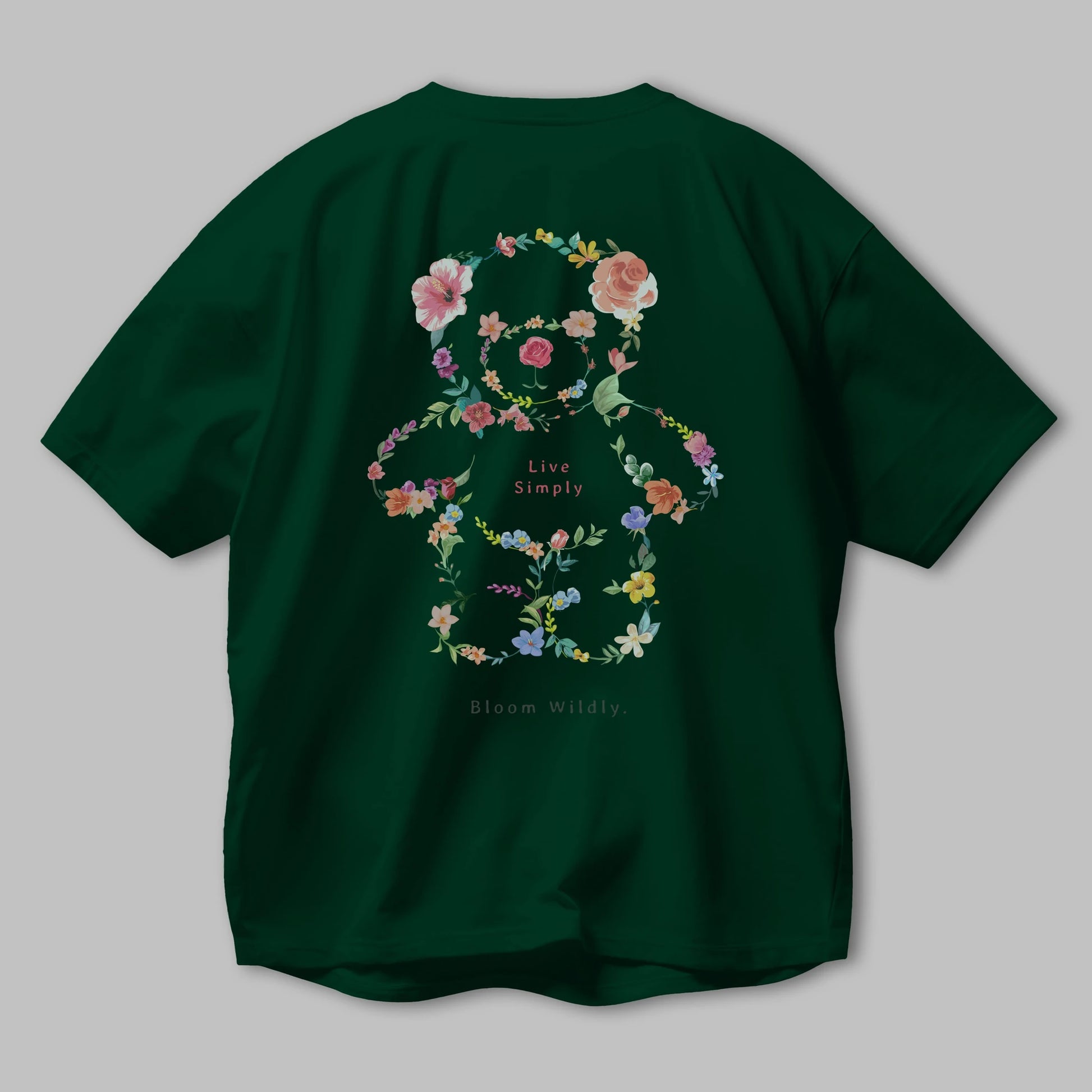 Teddy Bear Flowers Arka Baskılı Oversize t-shirt Erkek Kadın Unisex