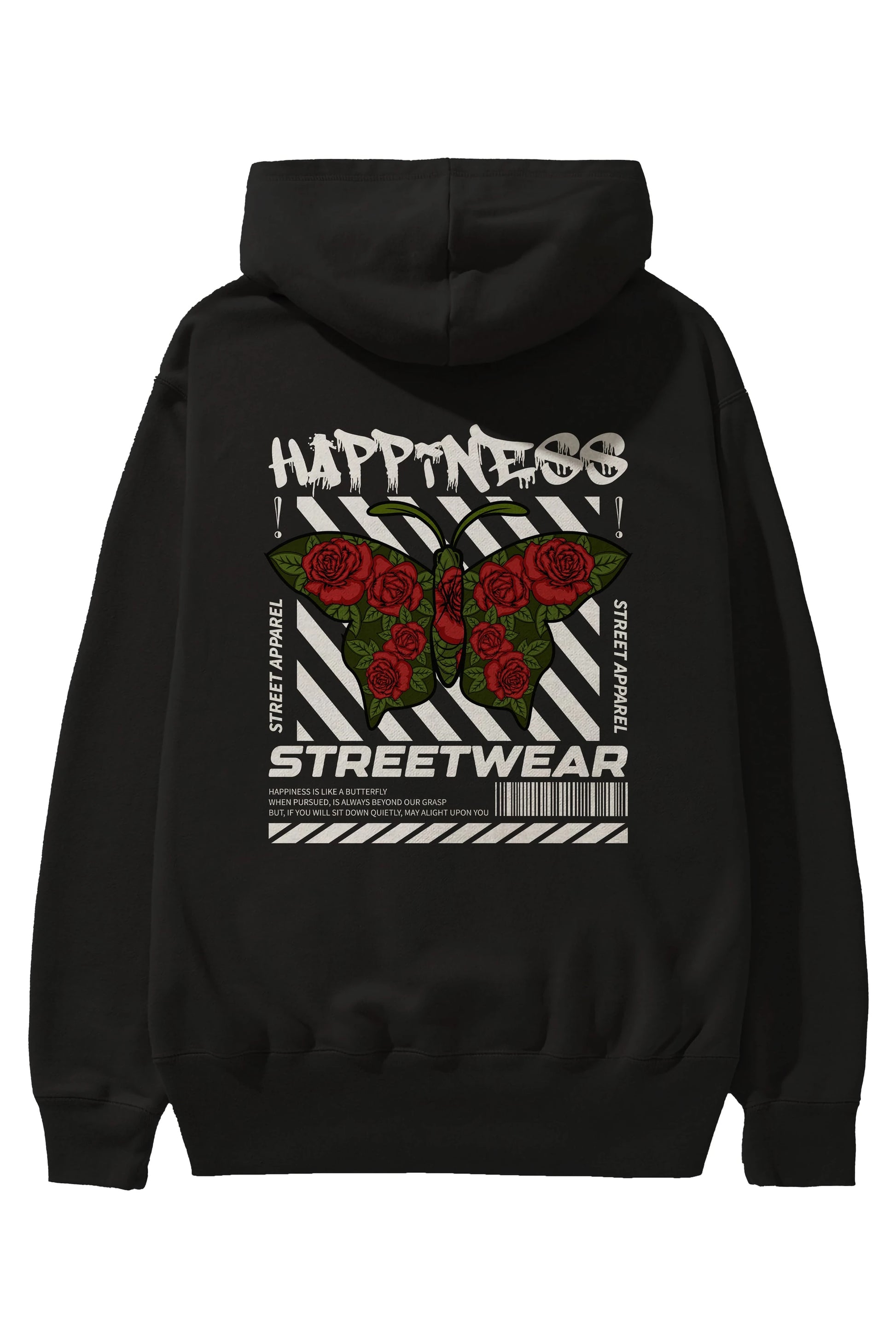 Happiness Streetwear Arka Baskılı Hoodie Oversize Kapüşonlu Sweatshirt Erkek Kadın Unisex