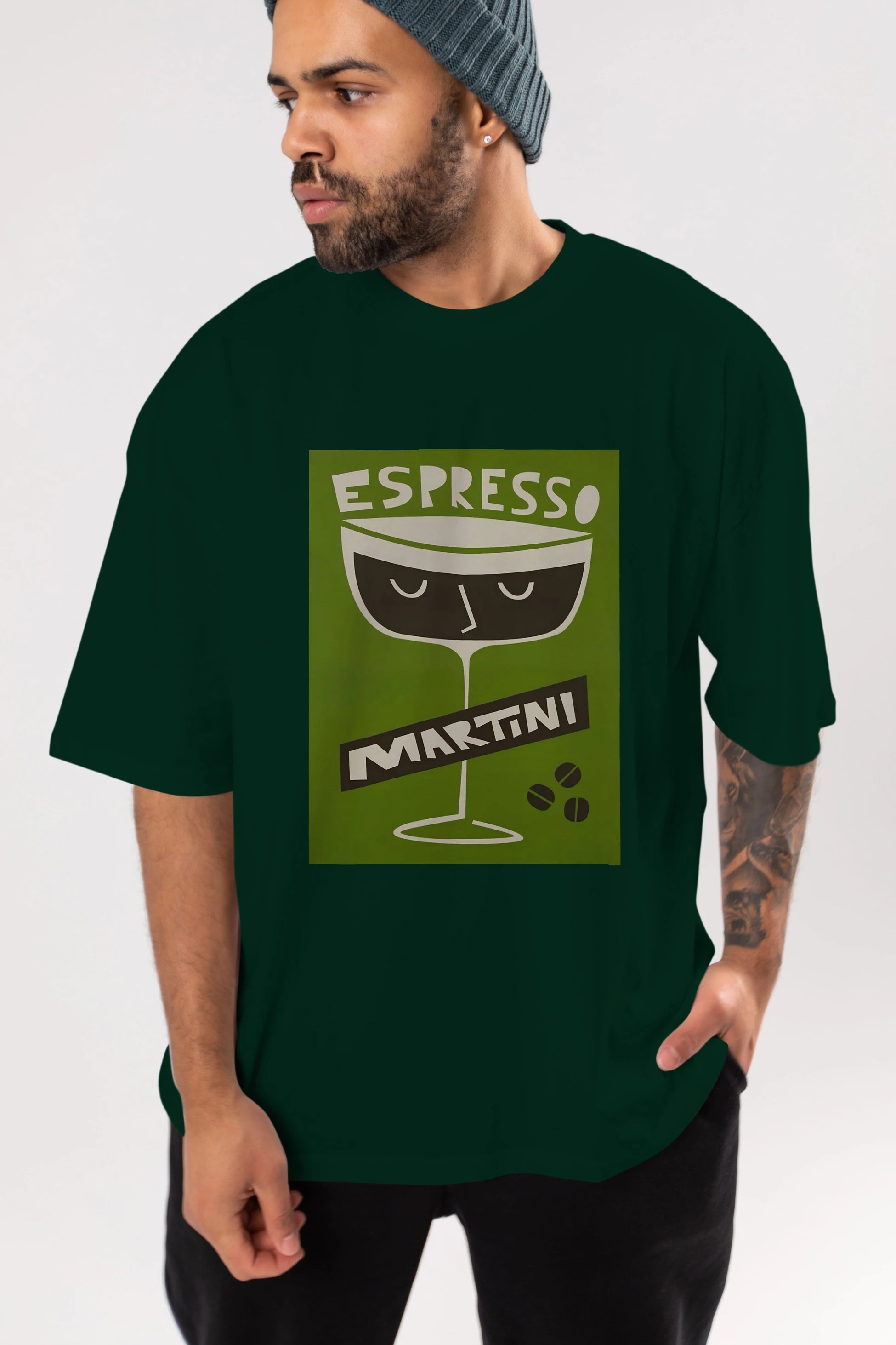 Espresso Martini 2 Ön Baskılı Oversize t-shirt Erkek Kadın Unisex %100 Pamuk Bisiklet Yaka tişort