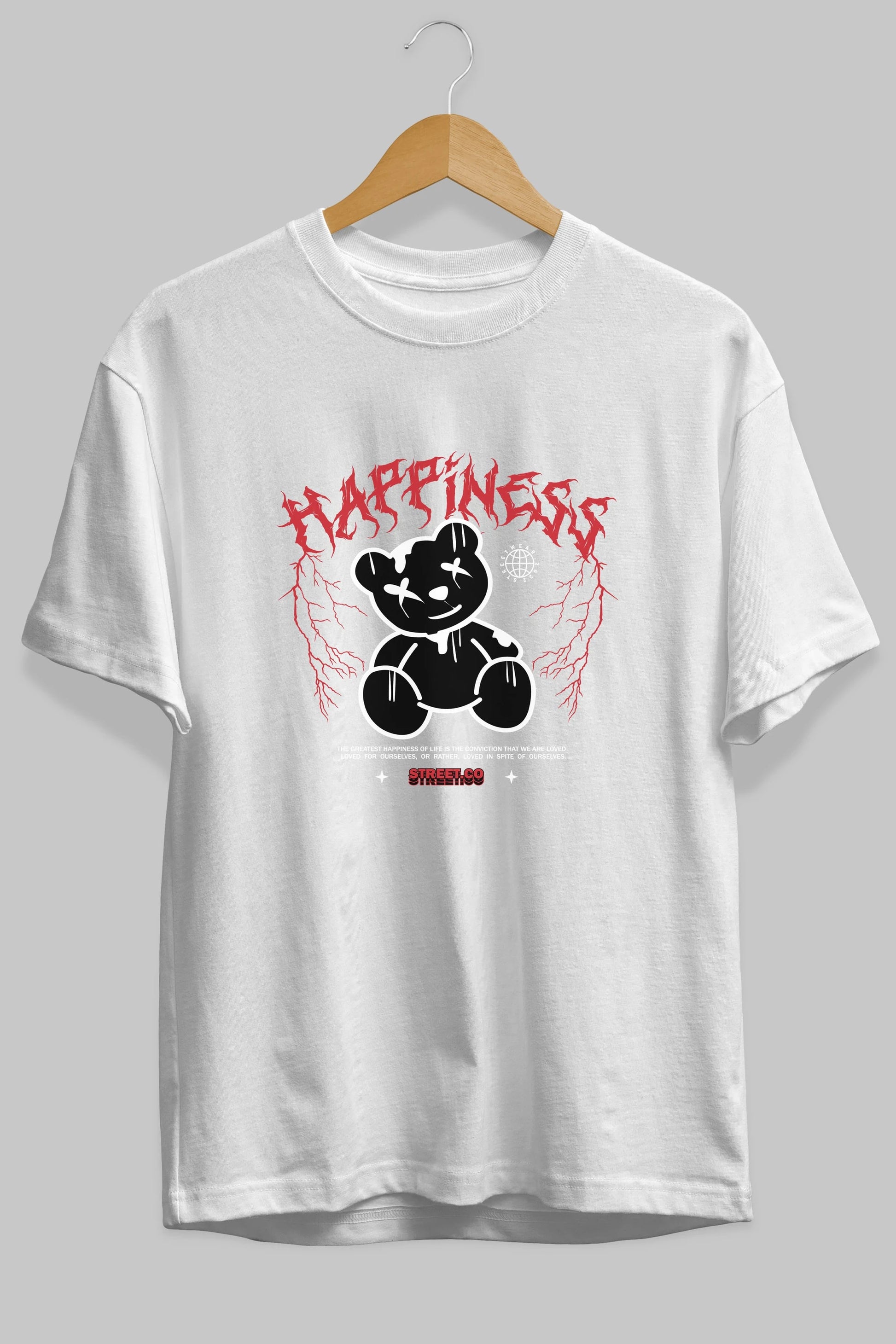 Happiness Bear Ön Baskılı Oversize t-shirt Erkek Kadın Unisex