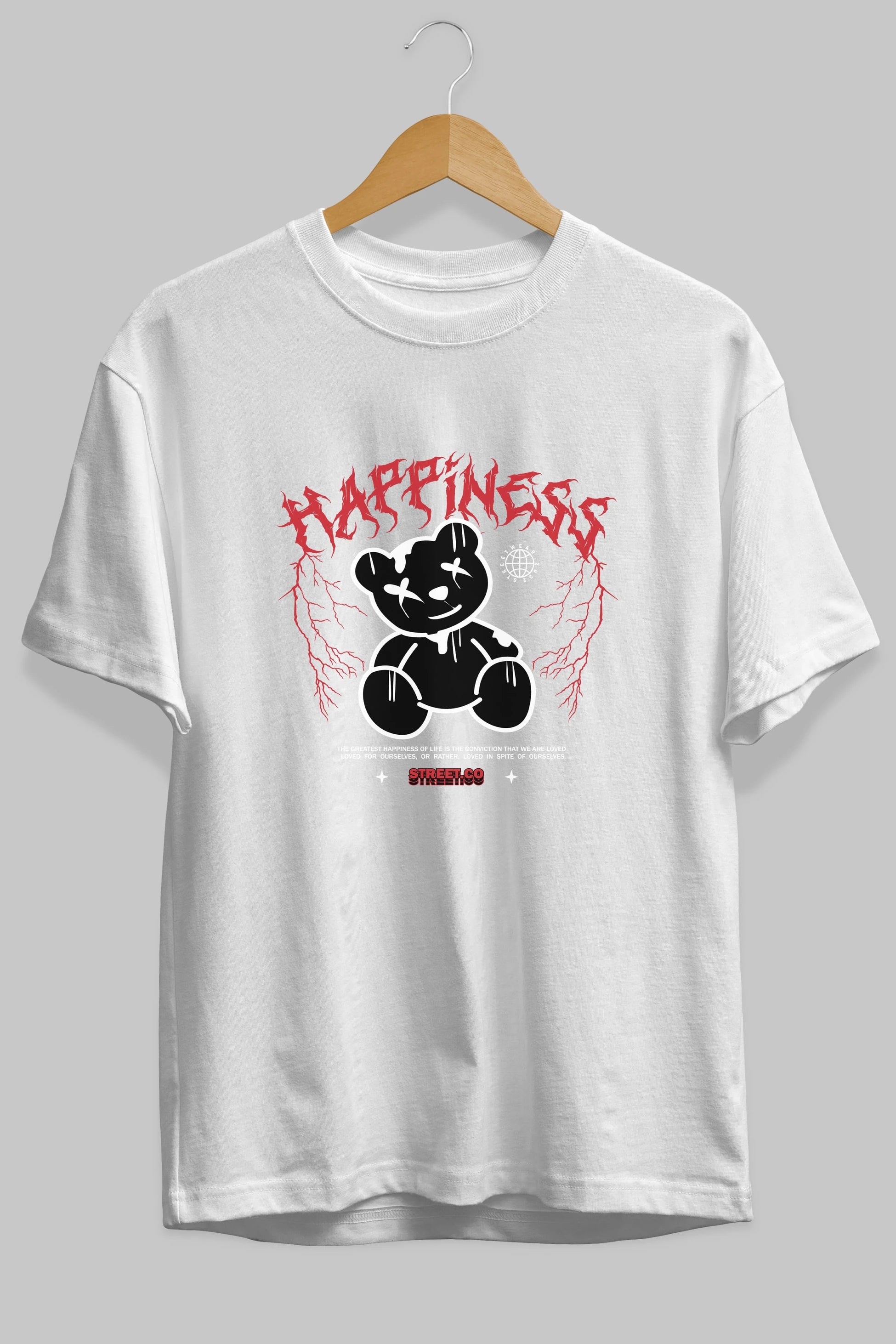 Happiness Bear Ön Baskılı Oversize t-shirt Erkek Kadın Unisex