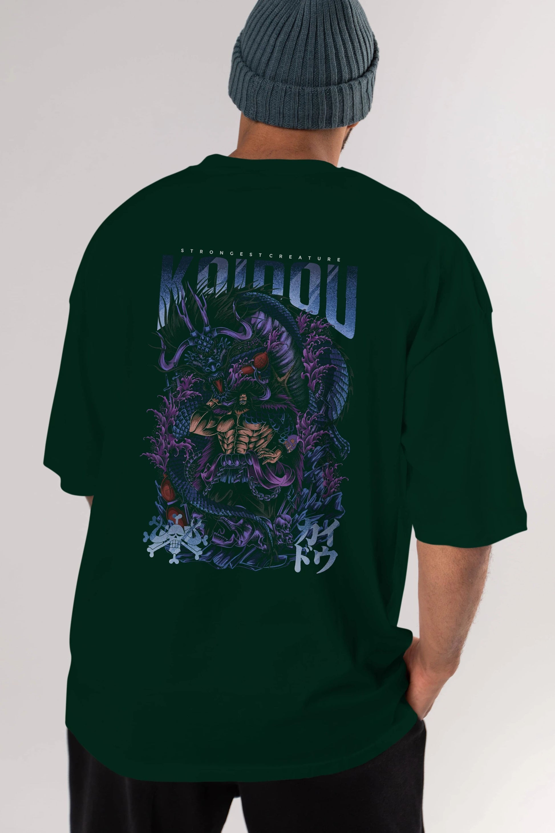 KAIDOU ONE PIECE Anime Arka Baskılı Oversize t-shirt Erkek Kadın Unisex
