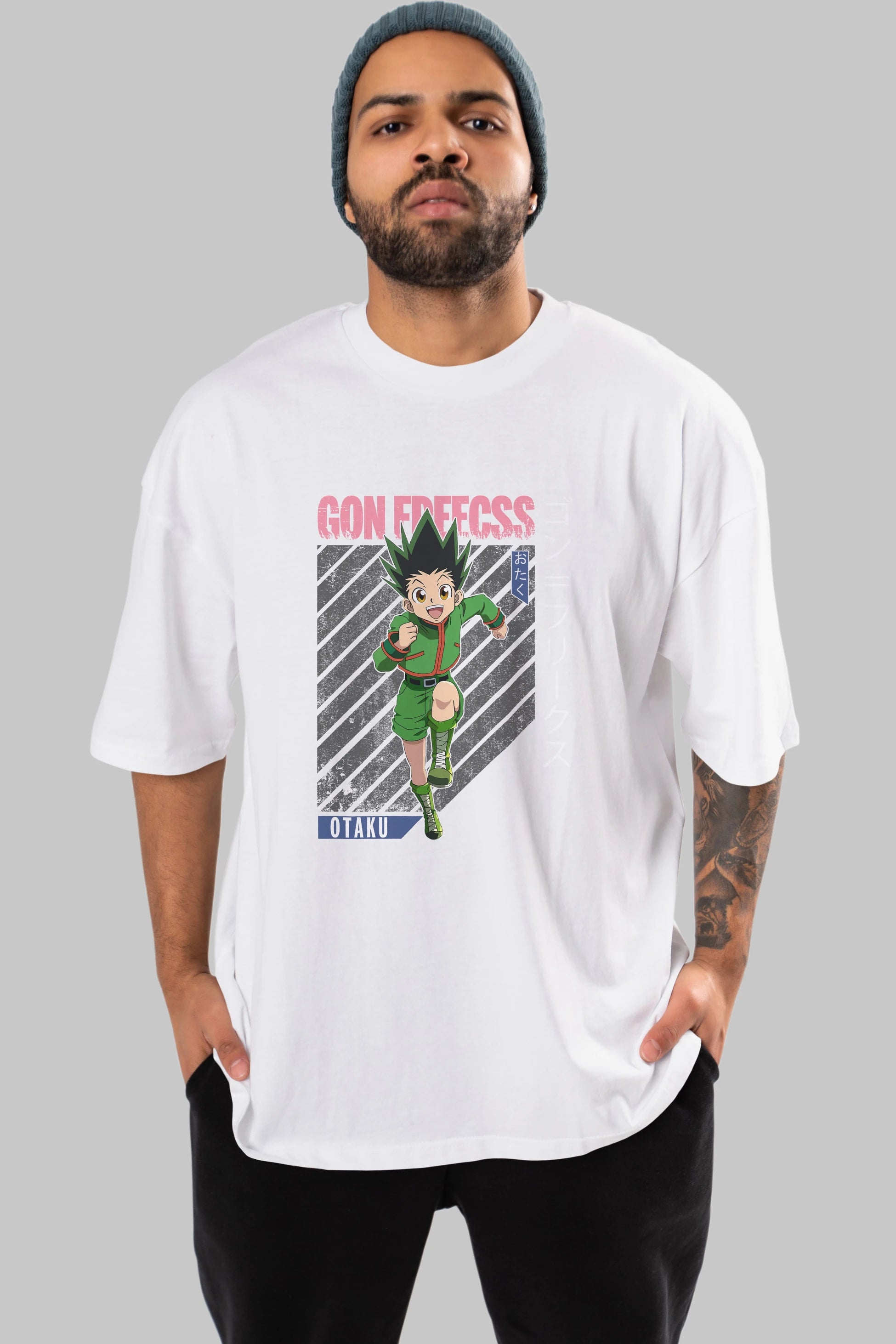 Gon Freecss HUNTER X HUNTER Anime Ön Baskılı Oversize t-shirt %100 pamuk Erkek Kadın Unisex