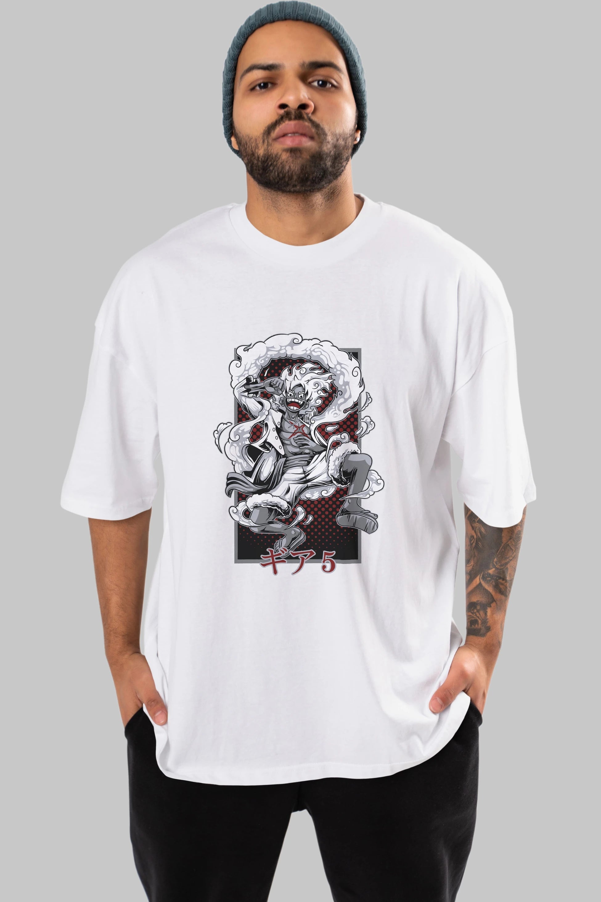 LUFFY GEAR 5 Anime Ön Baskılı Oversize t-shirt %100 pamuk Erkek Kadın Unisex