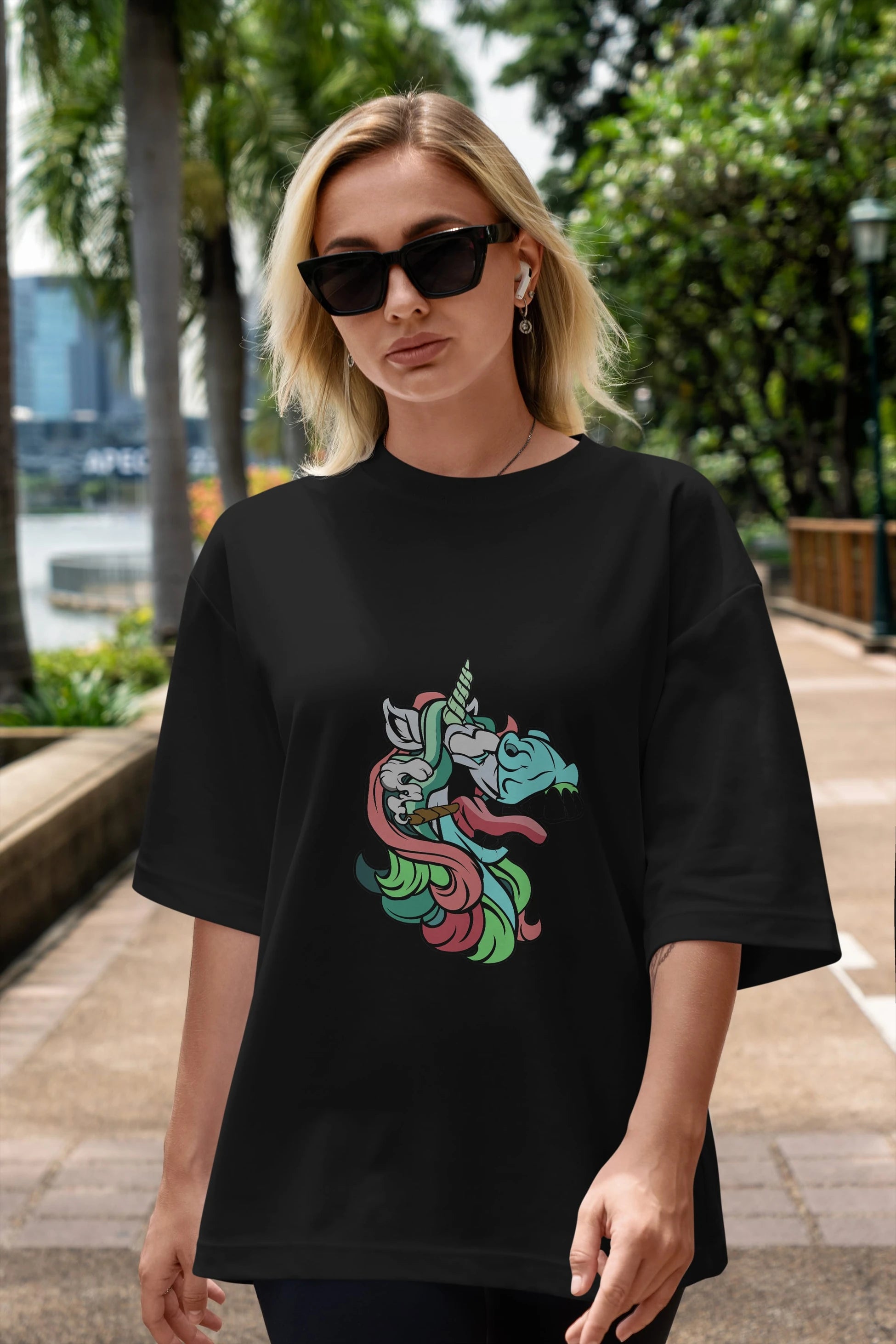 Crazy Unicorn Ön Baskılı Oversize t-shirt Erkek Kadın Unisex %100 Pamuk tişort
