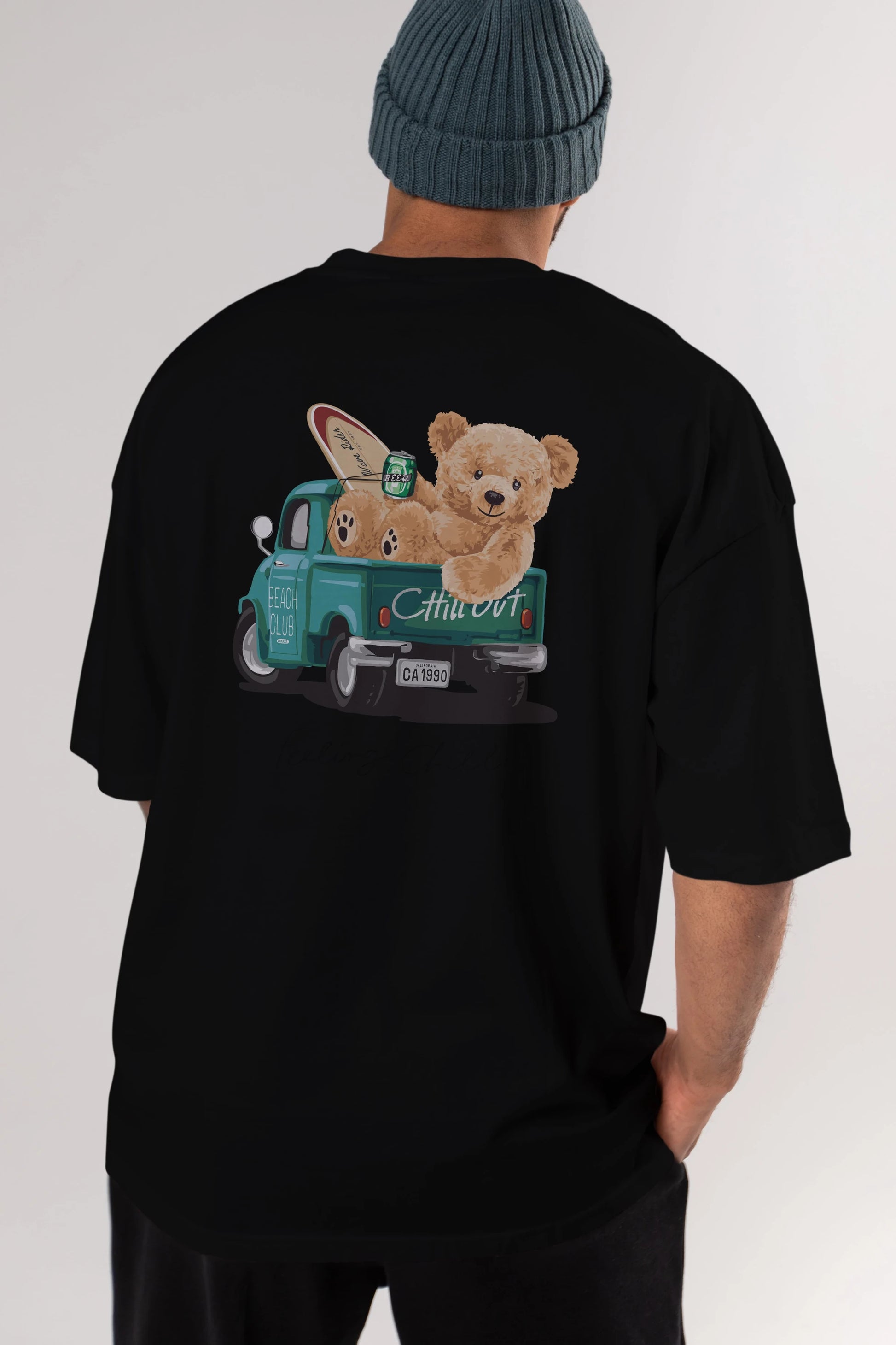 Teddy Bear Chill Out Arka Baskılı Oversize t-shirt Erkek Kadın Unisex %100 Pamuk