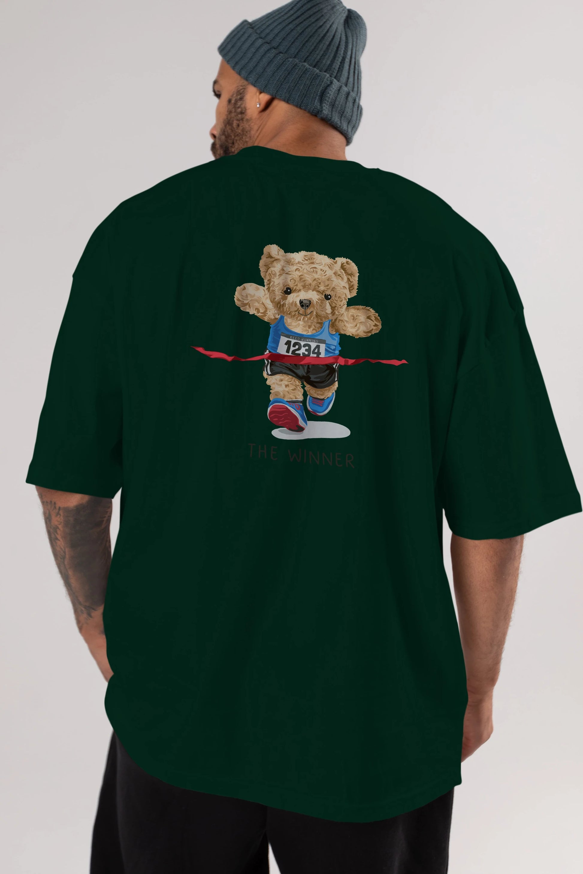 Teddy Bear The Winner Arka Baskılı Oversize t-shirt Erkek Kadın Unisex %100 Pamuk