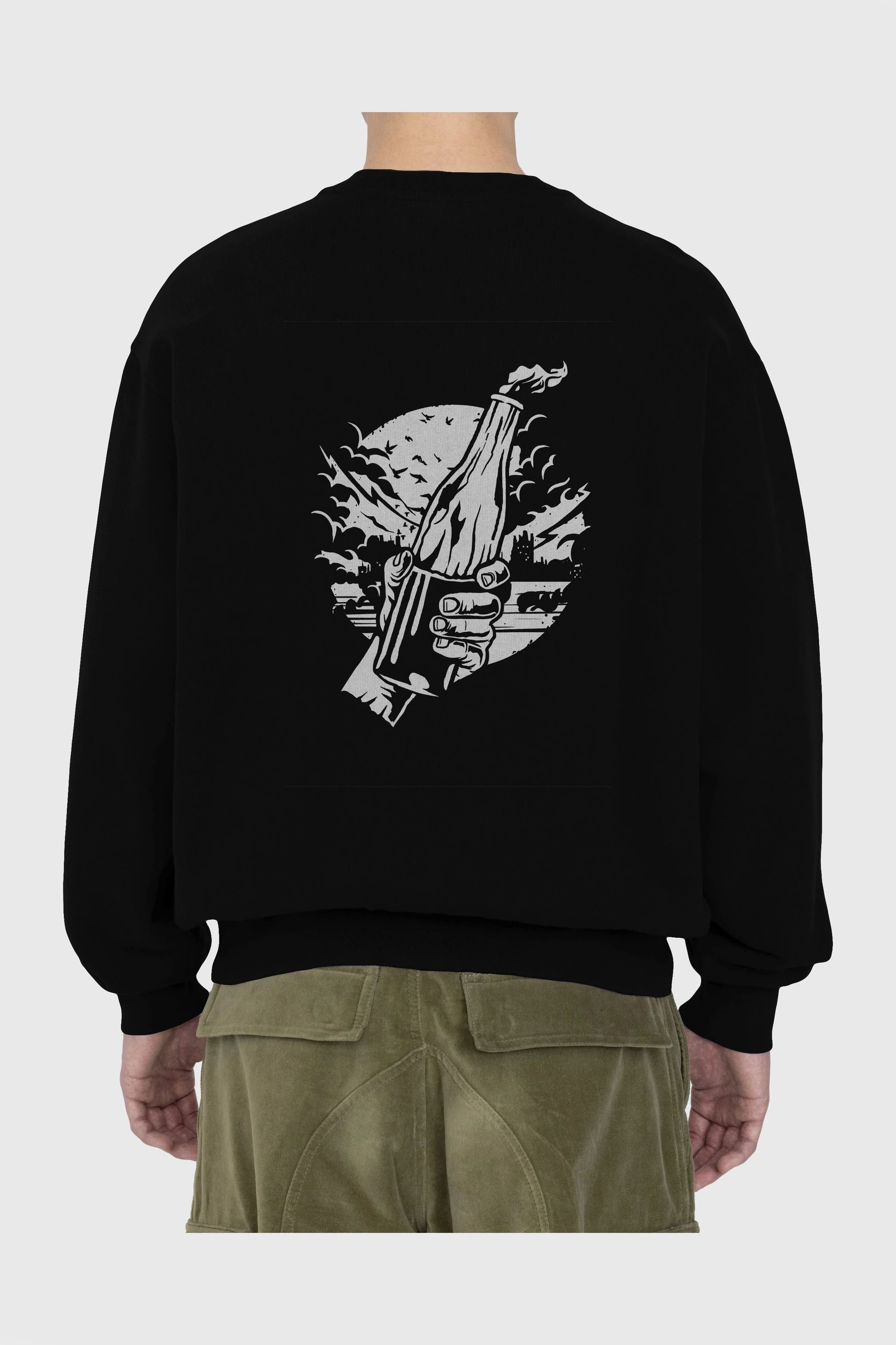 Molotov Cocktail Arka Baskılı Oversize Sweatshirt Erkek Kadın Unisex