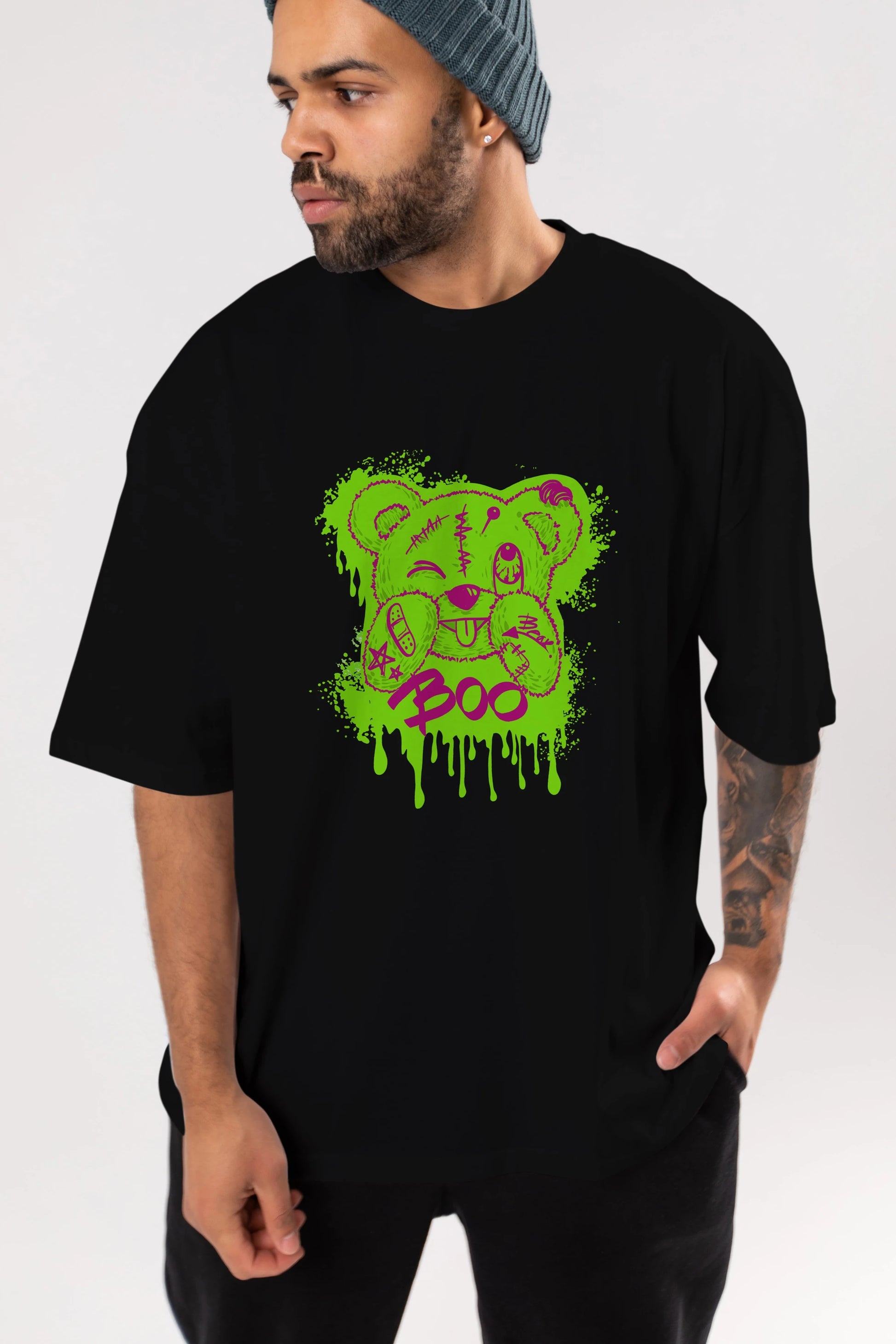 Boo  Bear Ön Baskılı Oversize t-shirt Erkek Kadın Unisex