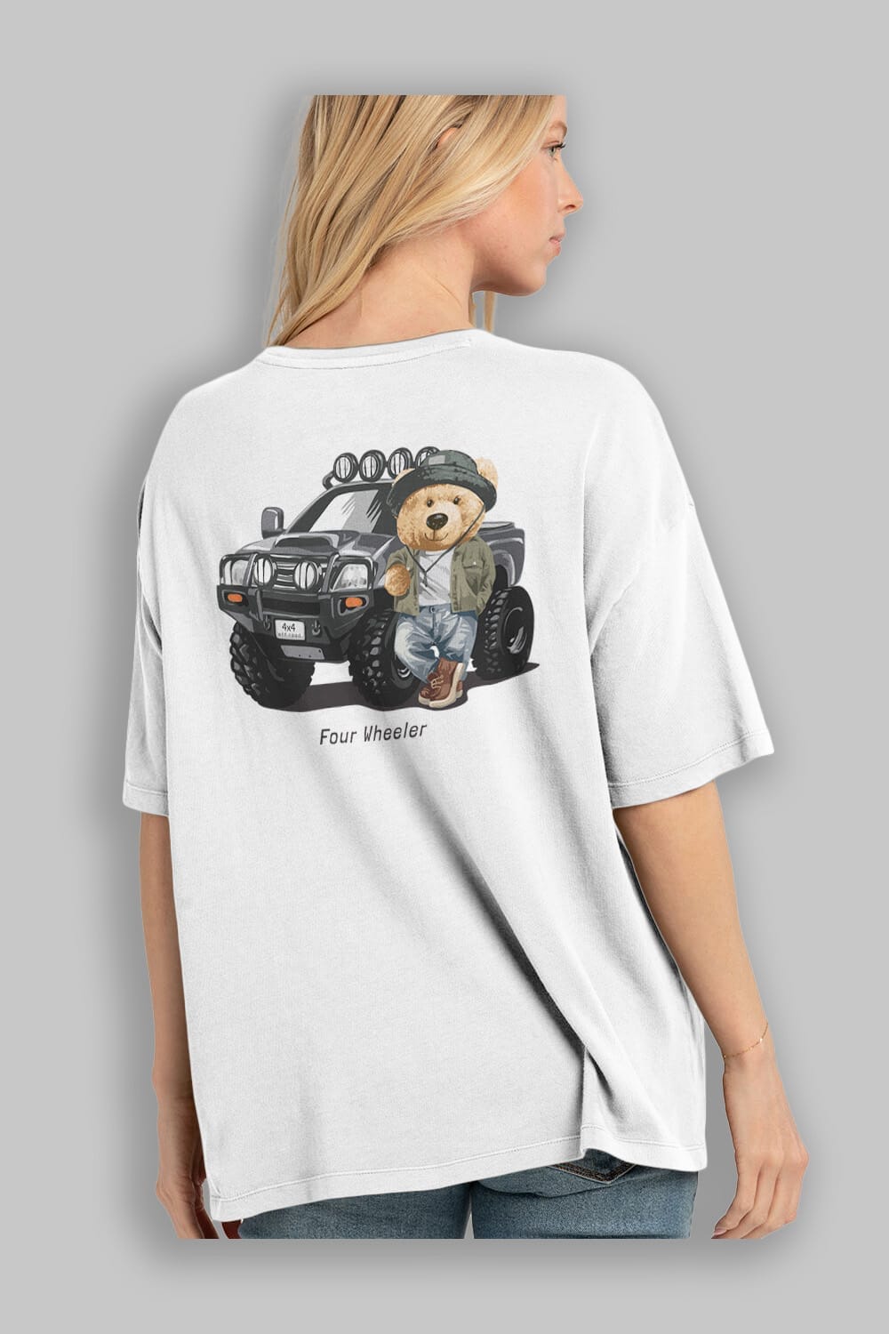 Teddy Bear Off Road Arka Baskılı Oversize t-shirt Erkek Kadın Unisex %100 Pamuk
