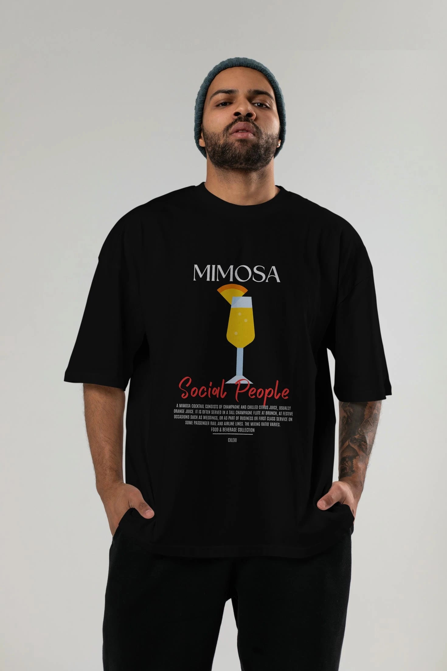 Mimosa Kokteyl Serisi ön Baskılı Oversize t-shirt Erkek Kadın %100 Pamuk Bisiklet Yaka tişort