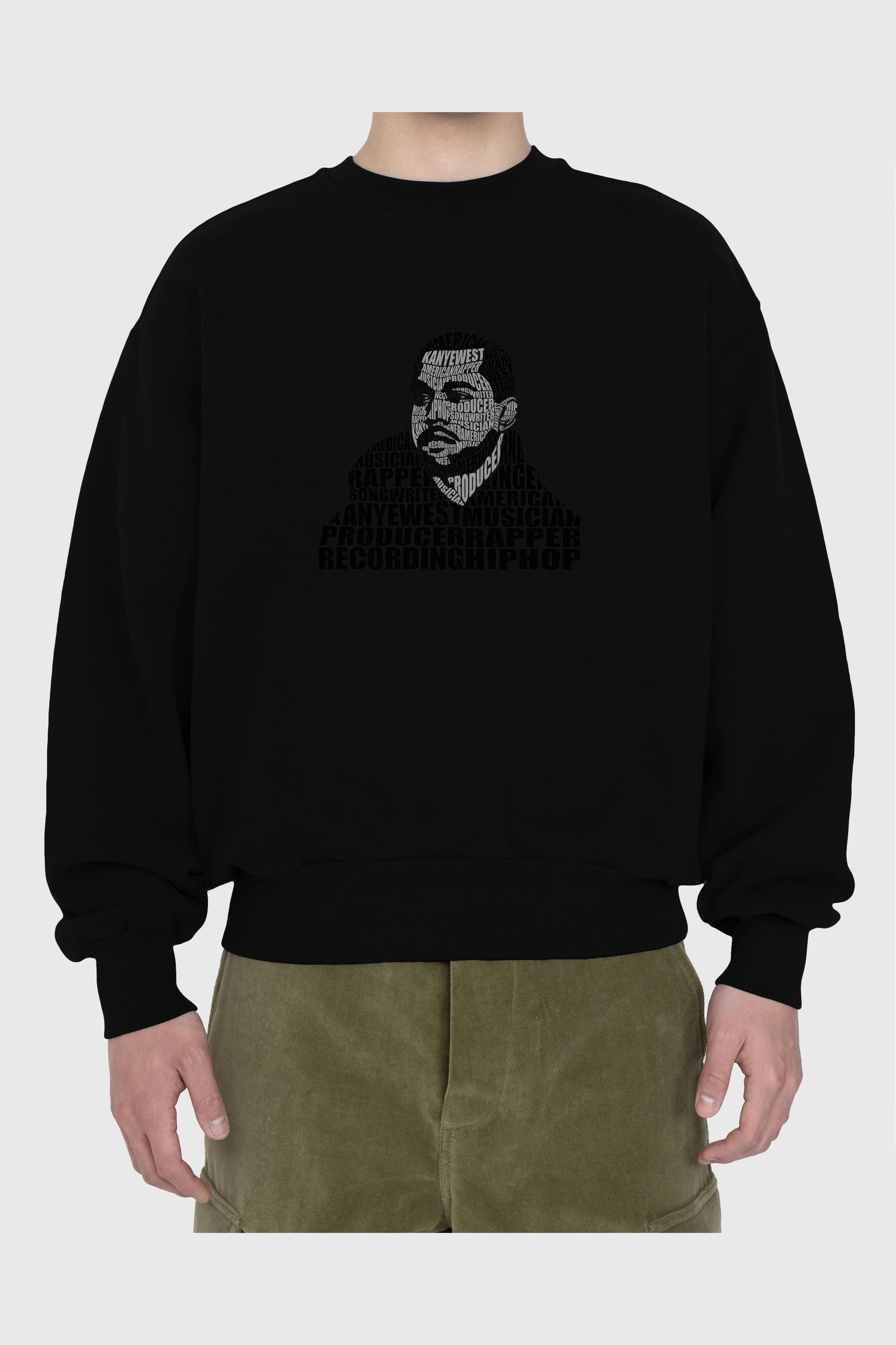 Kanye West Calligram Ön Baskılı Oversize Sweatshirt Erkek Kadın Unisex