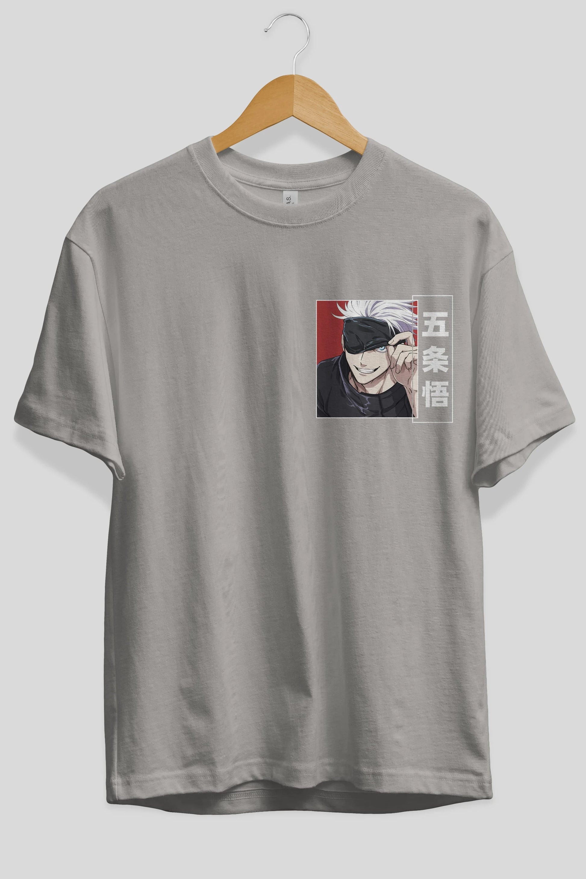 JUJUTSU KAISEN Ön Sol Baskılı Oversize t-shirt Erkek Kadın Unisex %100 Pamuk Bisiklet Yaka tişort