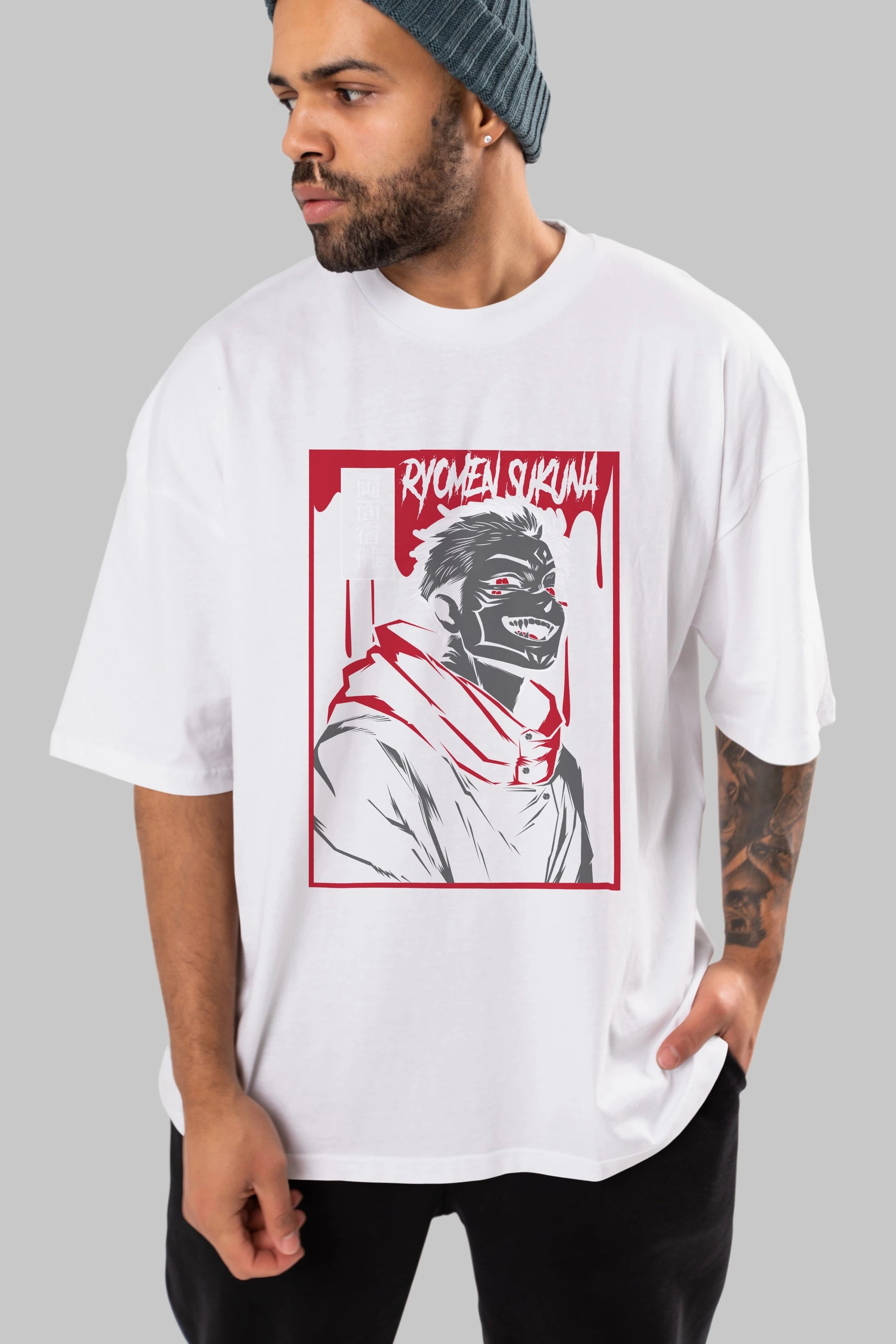 SUKUNA Anime Ön Baskılı Oversize t-shirt %100 pamuk Erkek Kadın Unisex