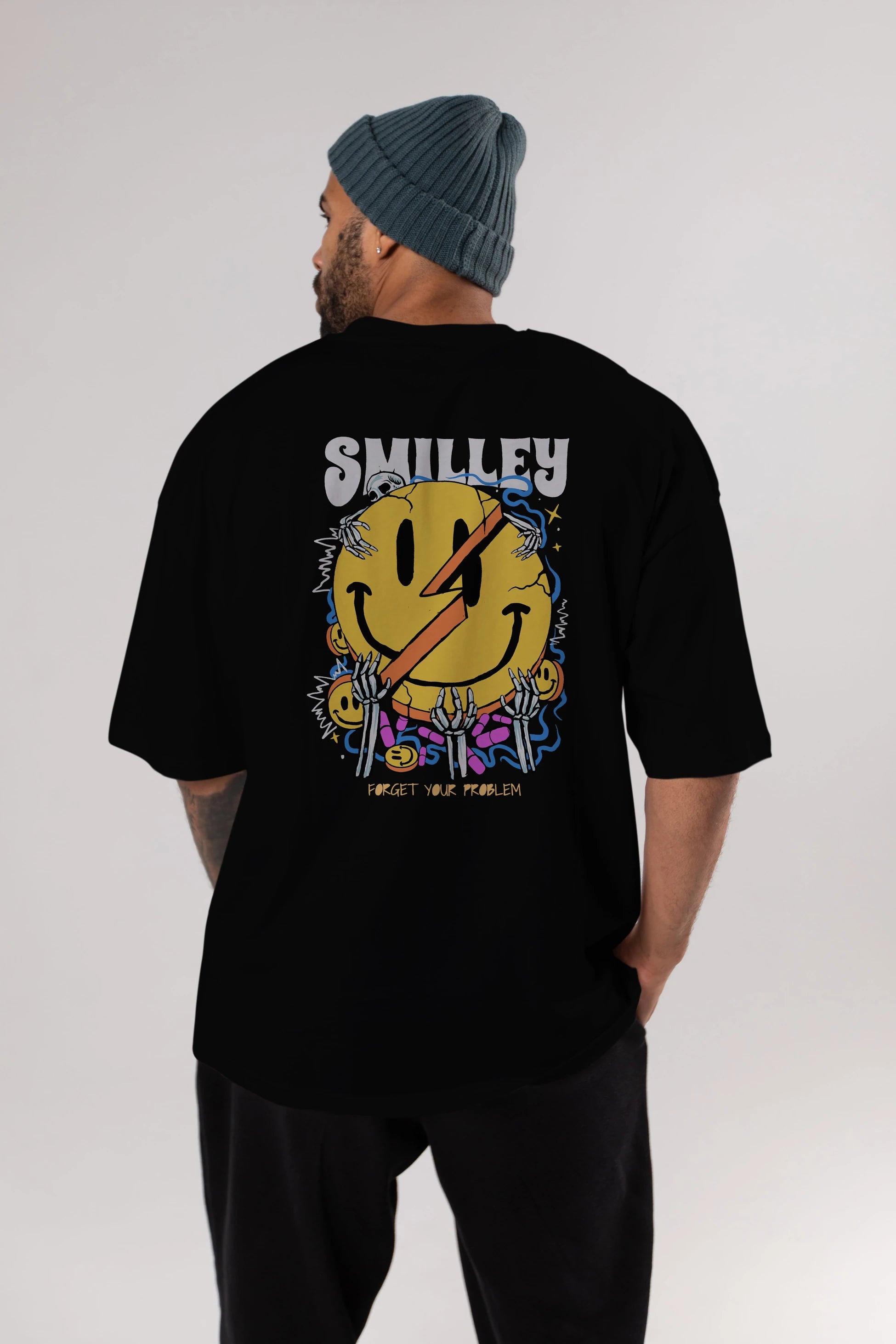 Smilley Streetwear Arka Baskılı Oversize t-shirt Erkek Kadın Unisex