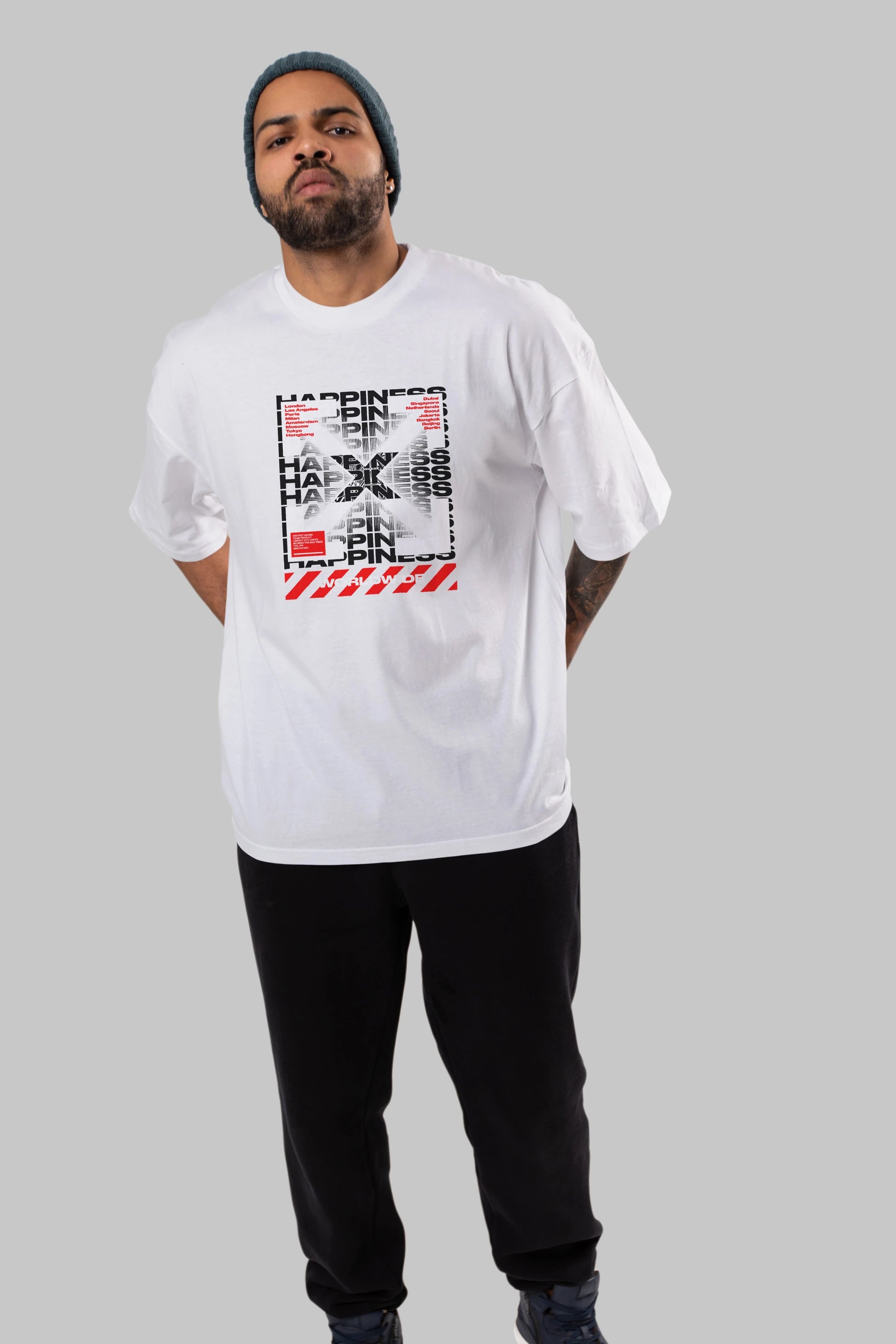 Happiness Worldwide Ön Baskılı Oversize t-shirt Erkek Kadın Unisex