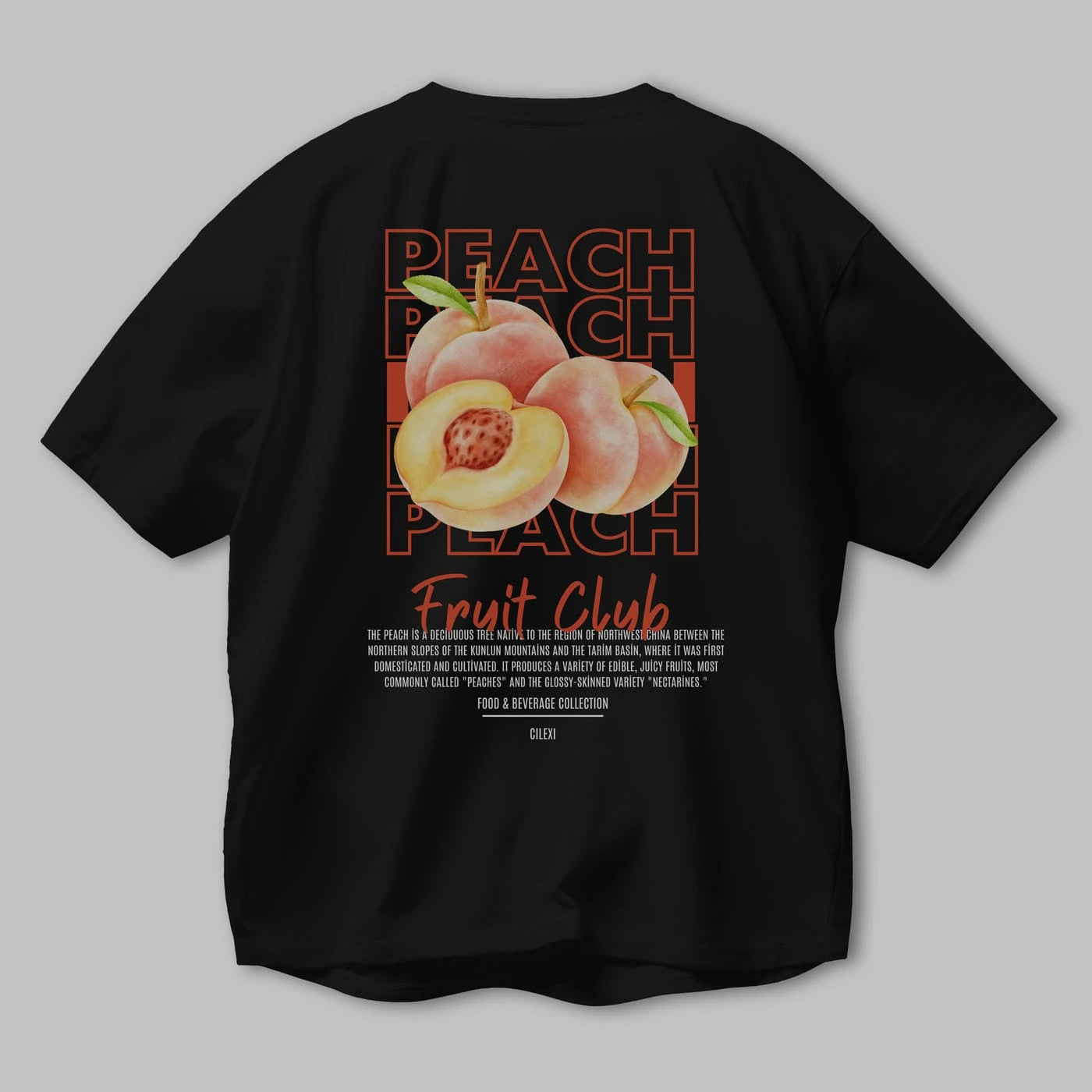 Peach Arka Baskılı Oversize t-shirt Erkek Kadın Pamuk Bisiklet Yaka tişort