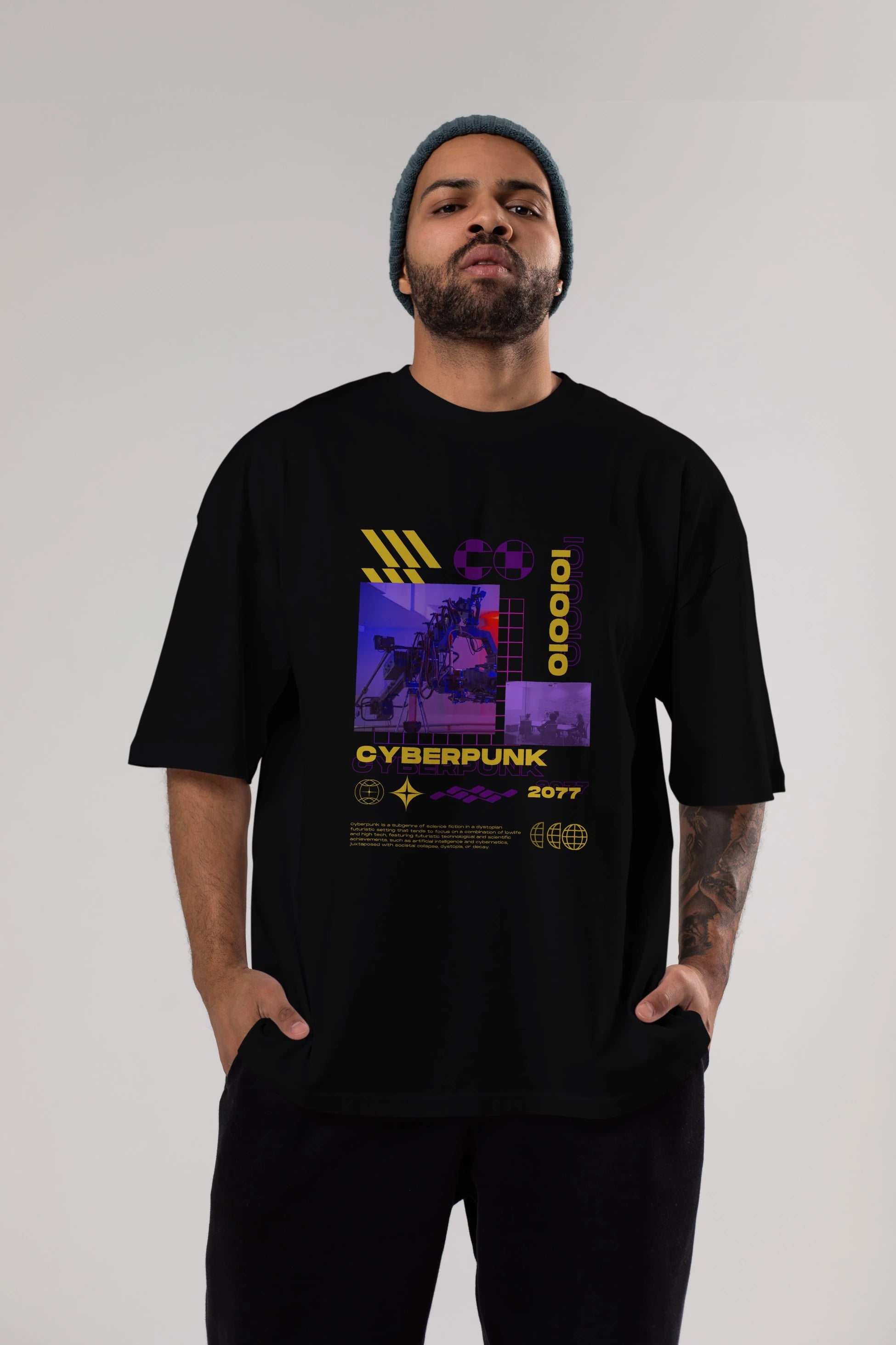 Cyberpunk Yazılı Ön Baskılı Oversize t-shirt Erkek Kadın Unisex