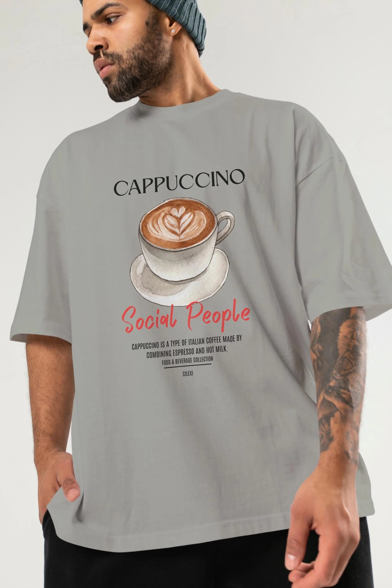 Cappuccino Kokteyl Serisi ön Baskılı Oversize t-shirt Erkek Kadın %100 Pamuk Bisiklet Yaka tişort