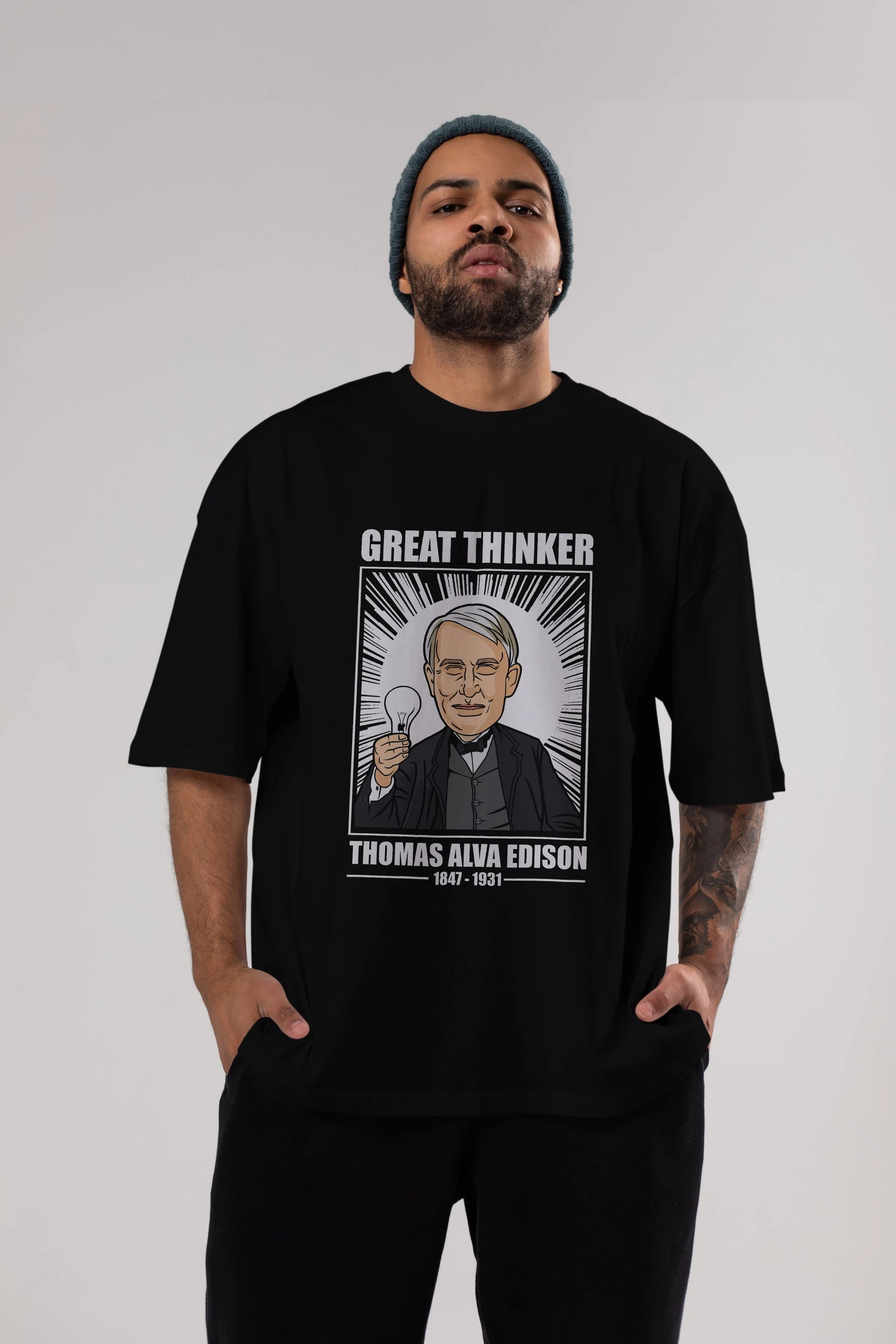 Thomas Alfa Edison Ön Baskılı Oversize t-shirt Erkek Kadın Unisex %100 Pamuk tişort