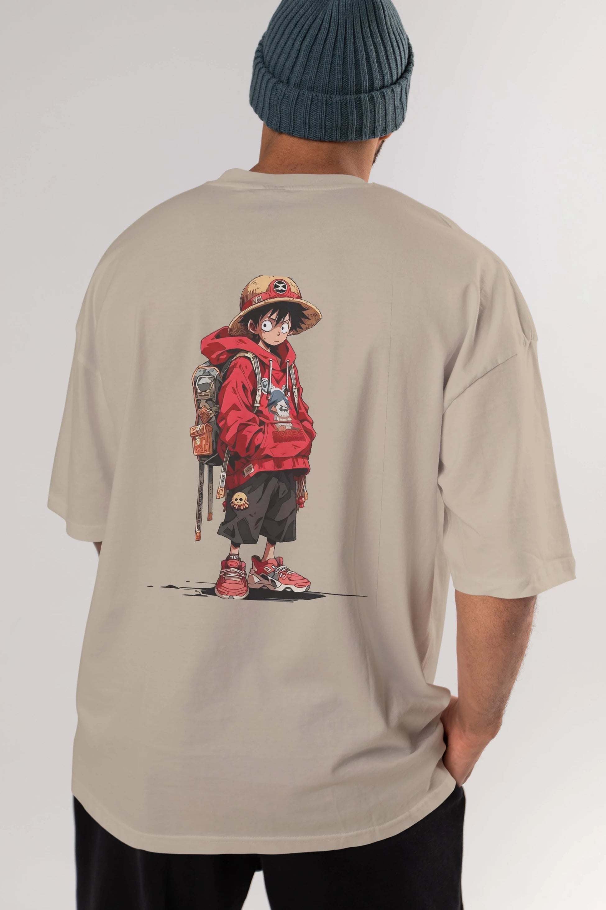 One Piece Arka Baskılı Oversize t-shirt Erkek Kadın Unisex %100 Pamuk Bisiklet Yaka tişort