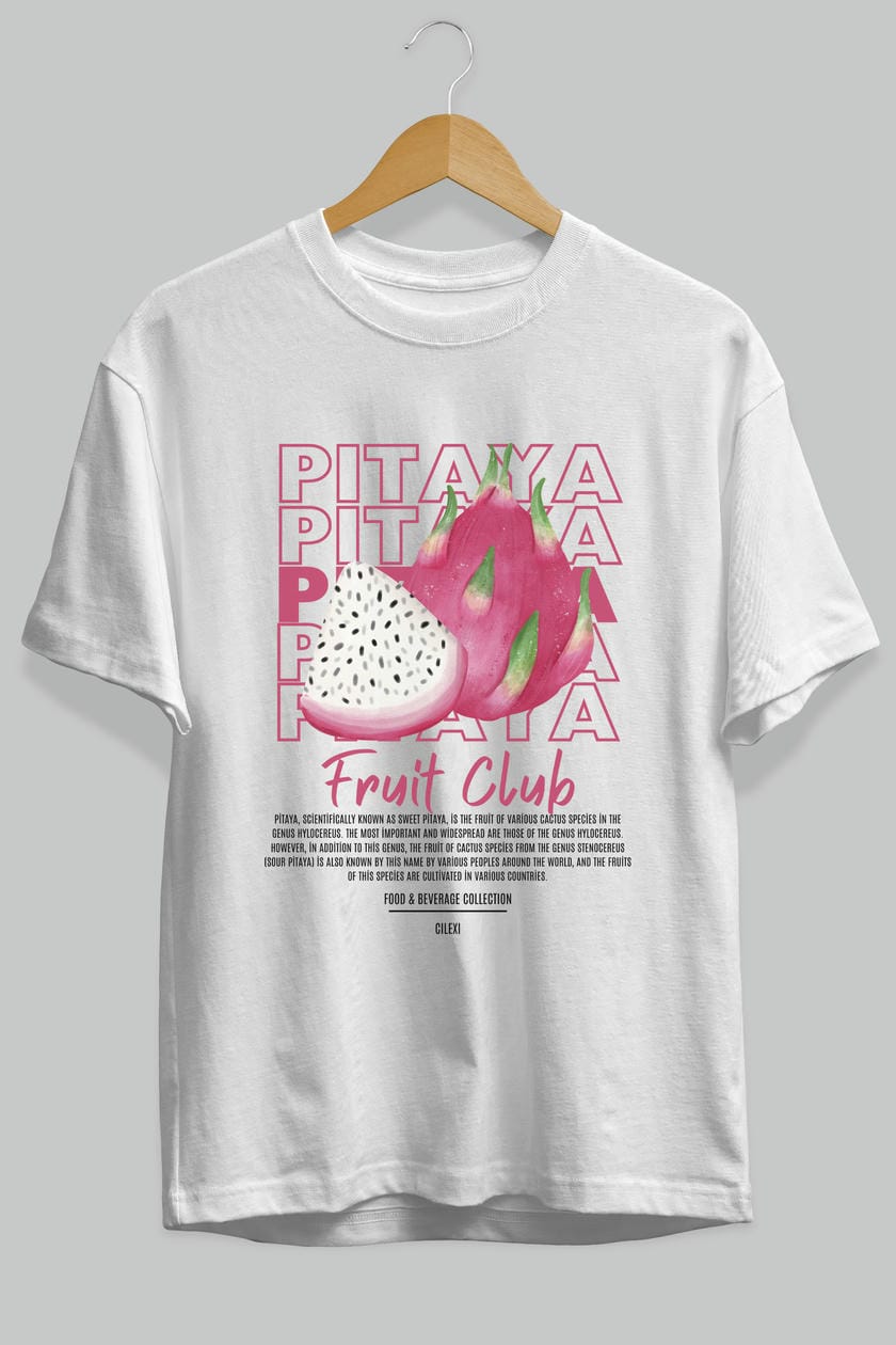 Pitaya Ön Baskılı Oversize t-shirt Erkek Kadın Pamuk Bisiklet Yaka tişort