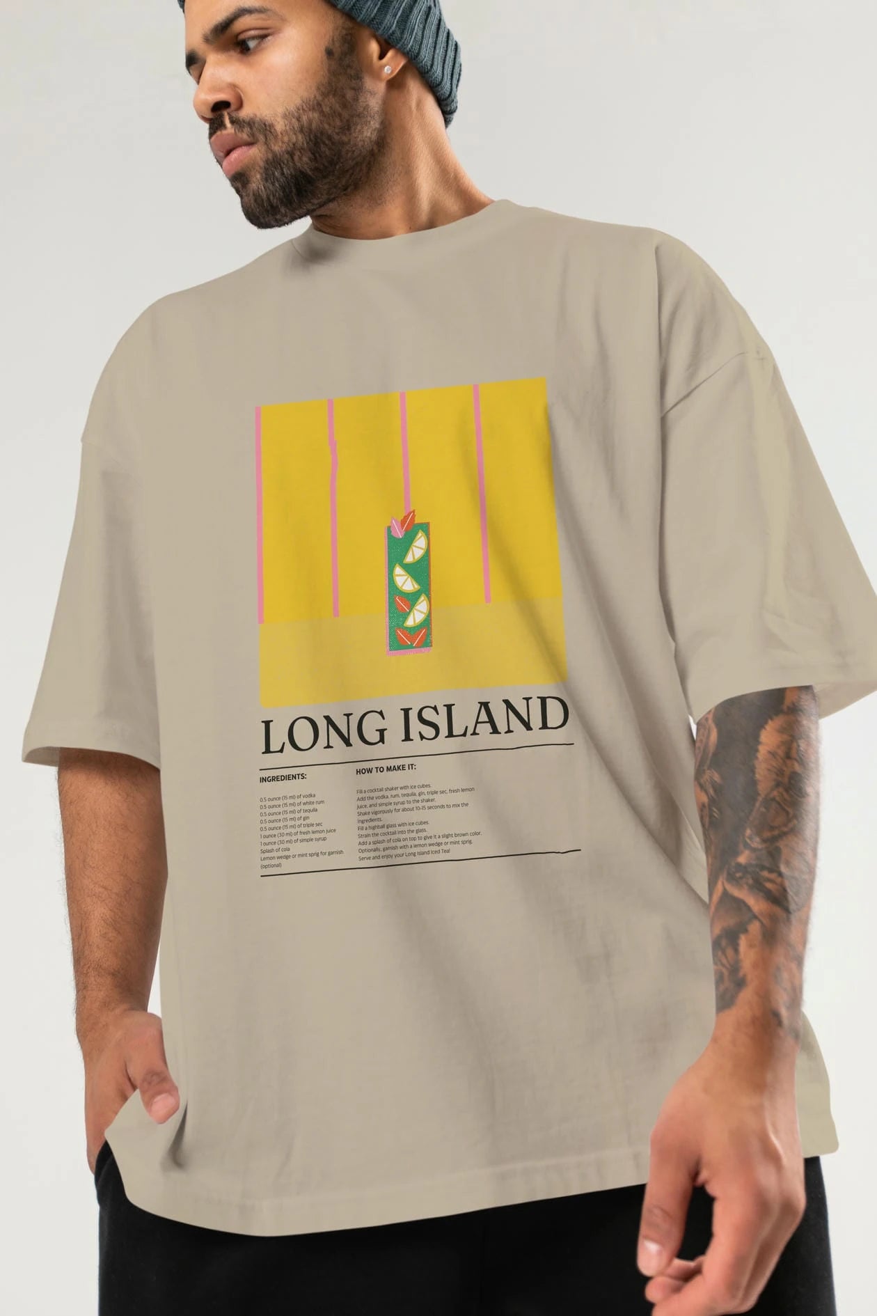 Long Island Kokteyl Ön Baskılı Oversize t-shirt Erkek Kadın %100 Pamuk Bisiklet Yaka tişort