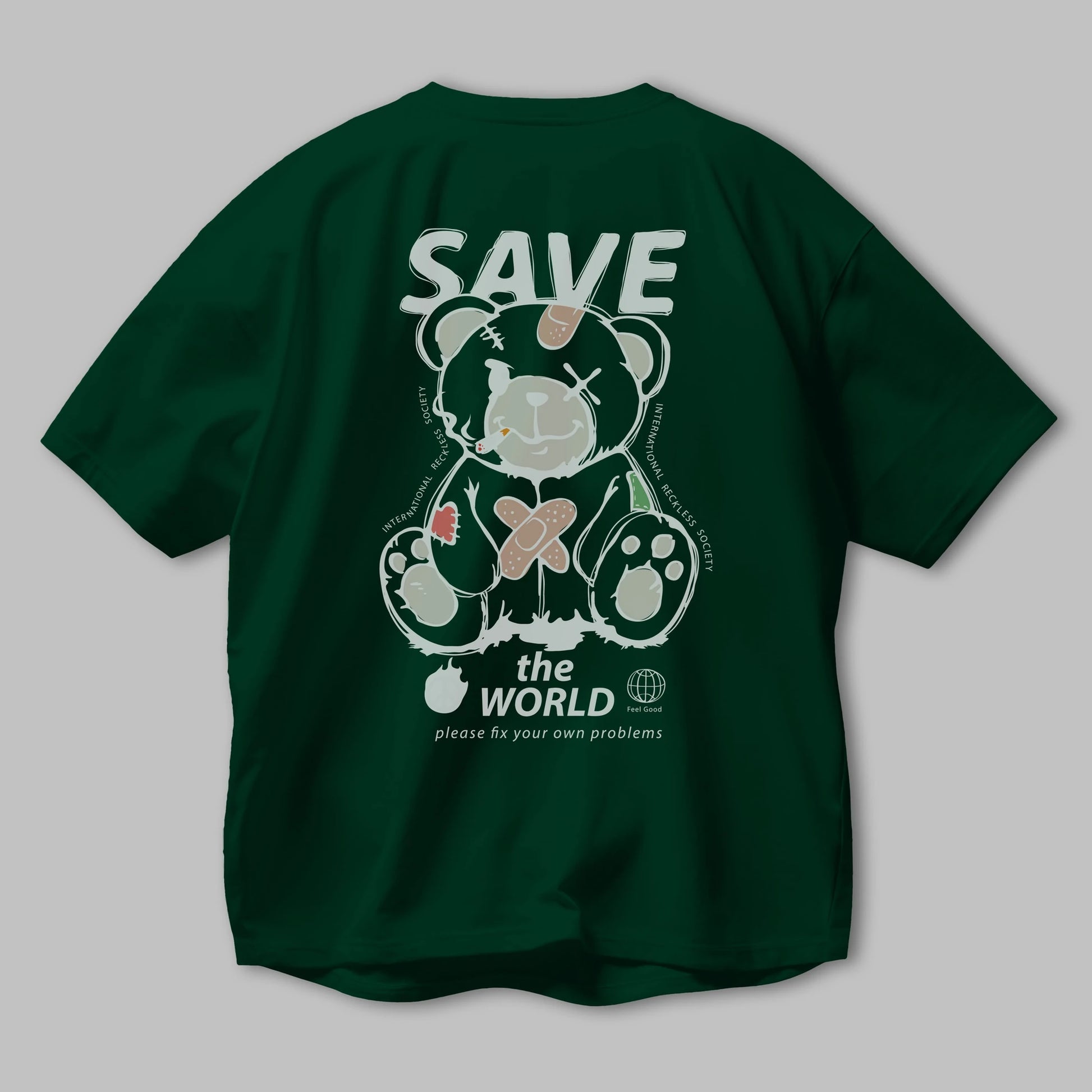Save the World Bear Arka Baskılı Oversize t-shirt Erkek Kadın Unisex
