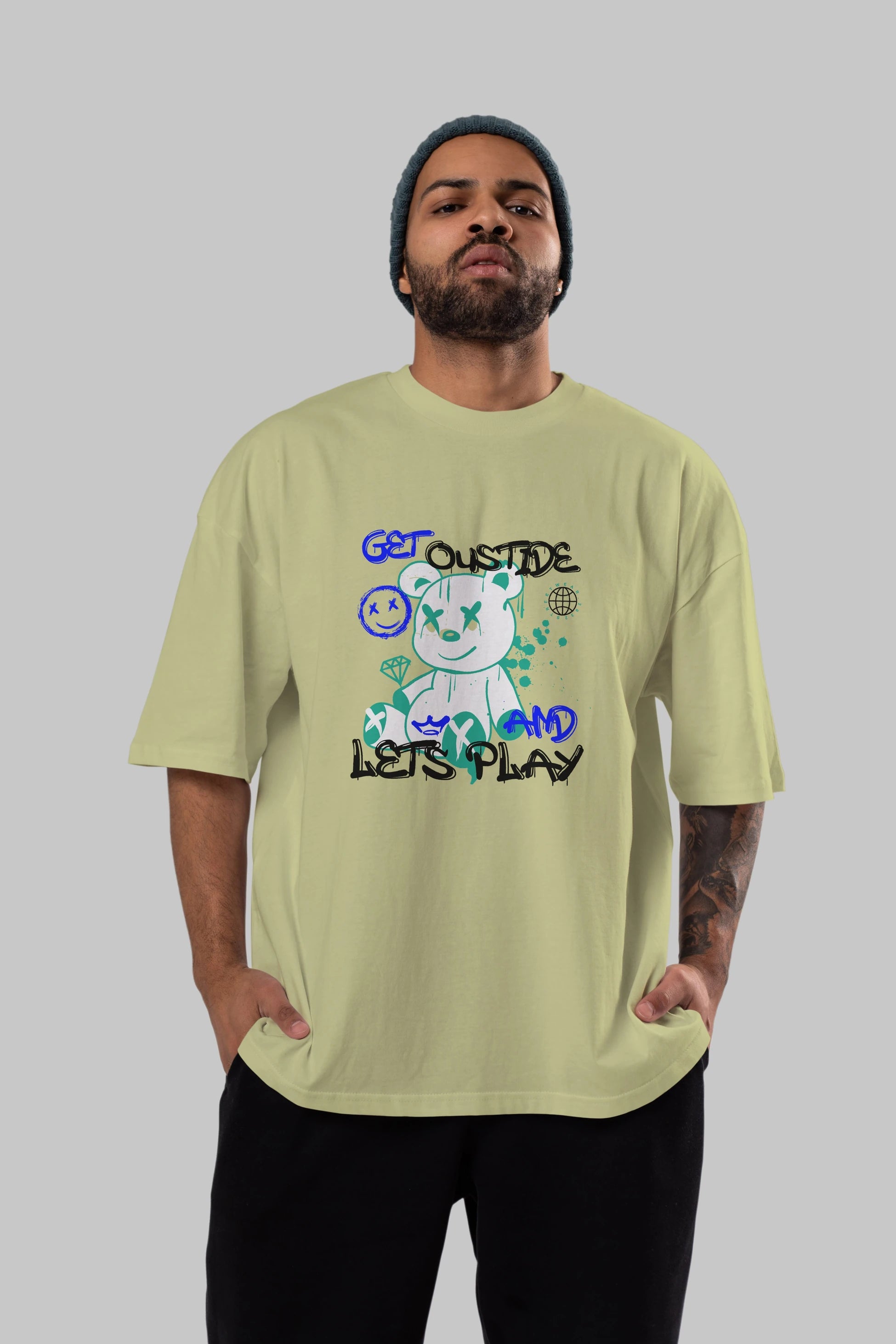 Get Outside Bear Ön Baskılı Oversize t-shirt Erkek Kadın Unisex