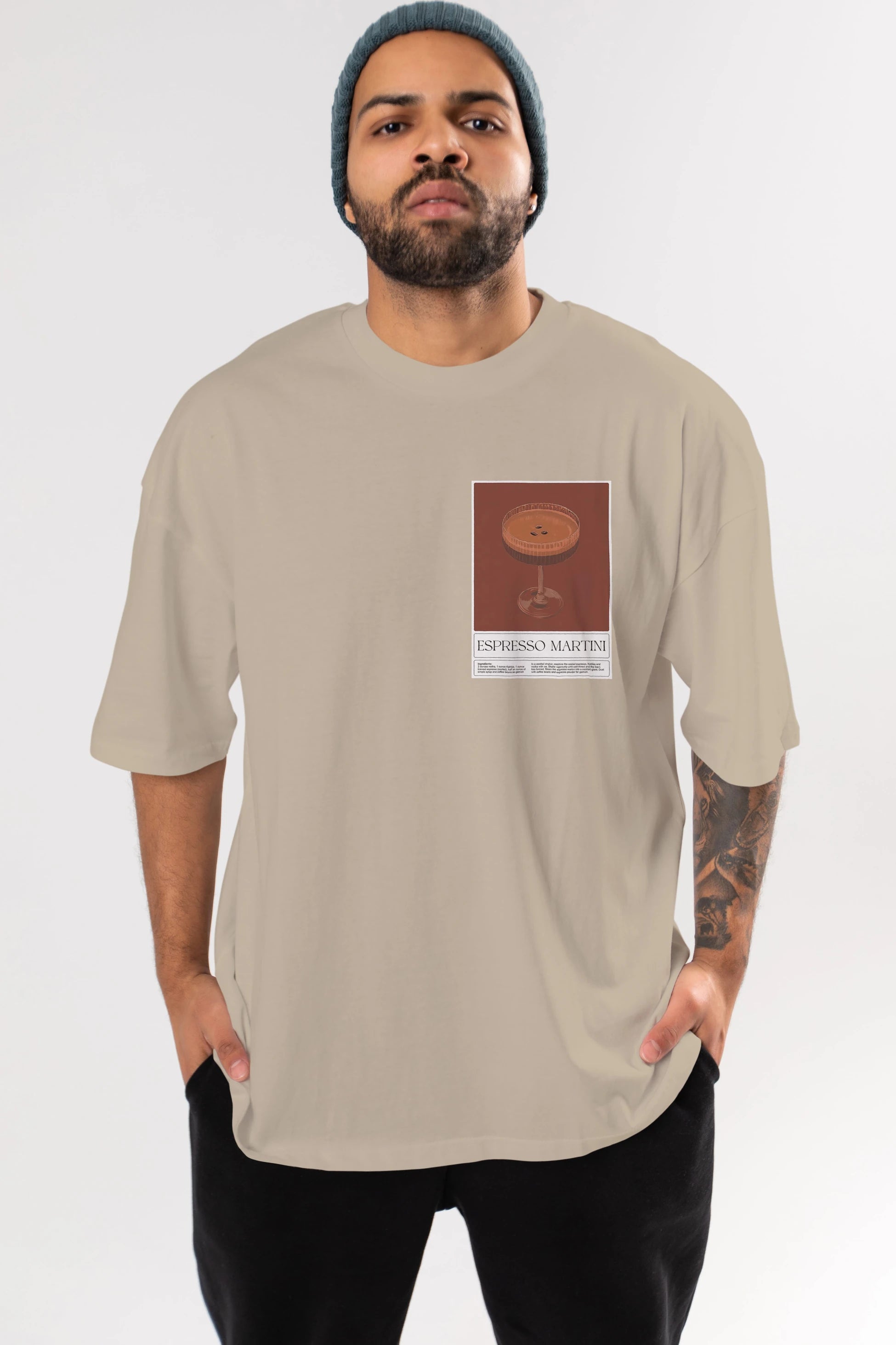 Espresso Martini Ön Sol Baskılı Oversize t-shirt Erkek Kadın Unisex %100 Pamuk Bisiklet Yaka tişort