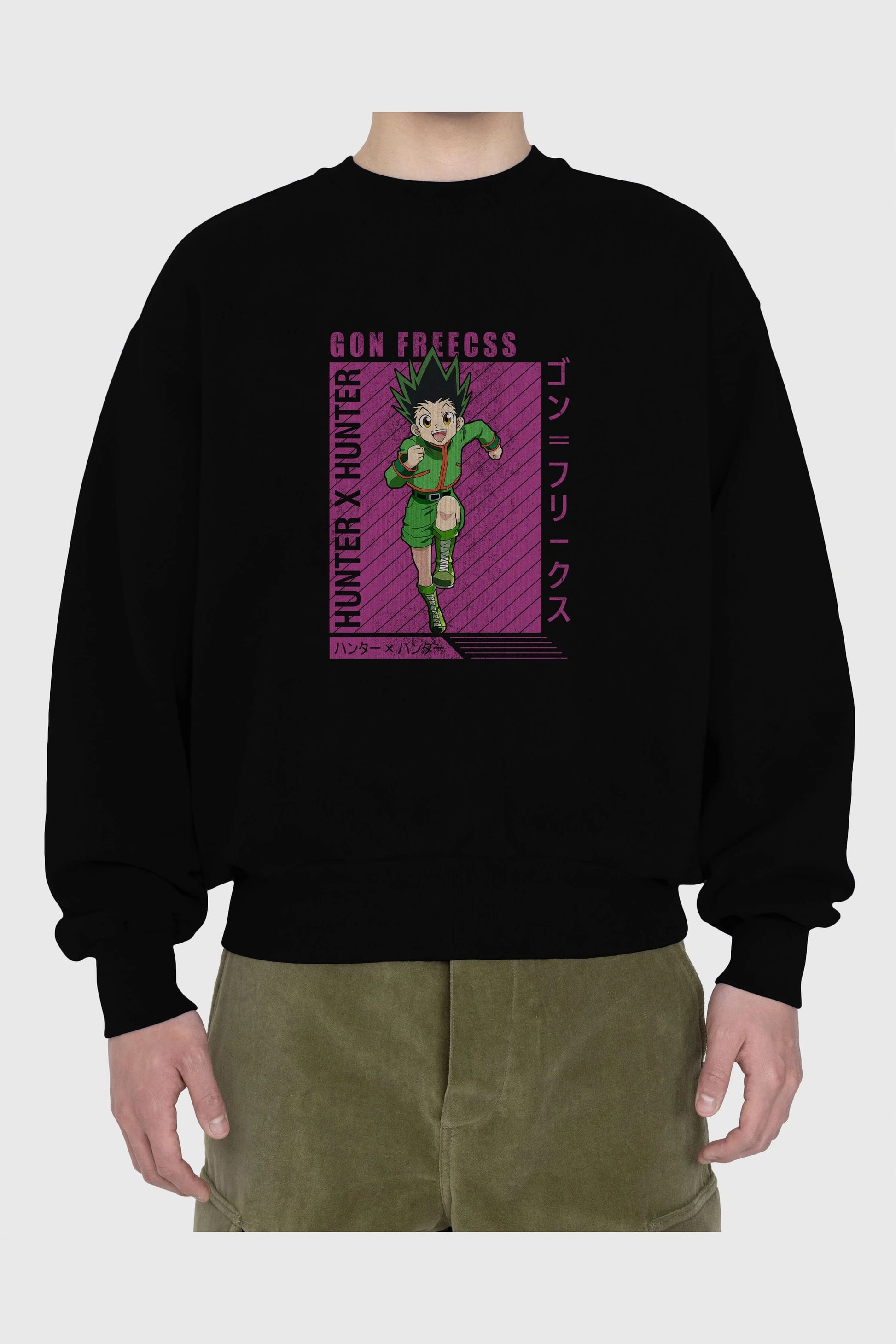 Gon Freecss HUNTER X HUNTER 3 Anime Ön Baskılı Oversize Sweatshirt Erkek Kadın Unisex