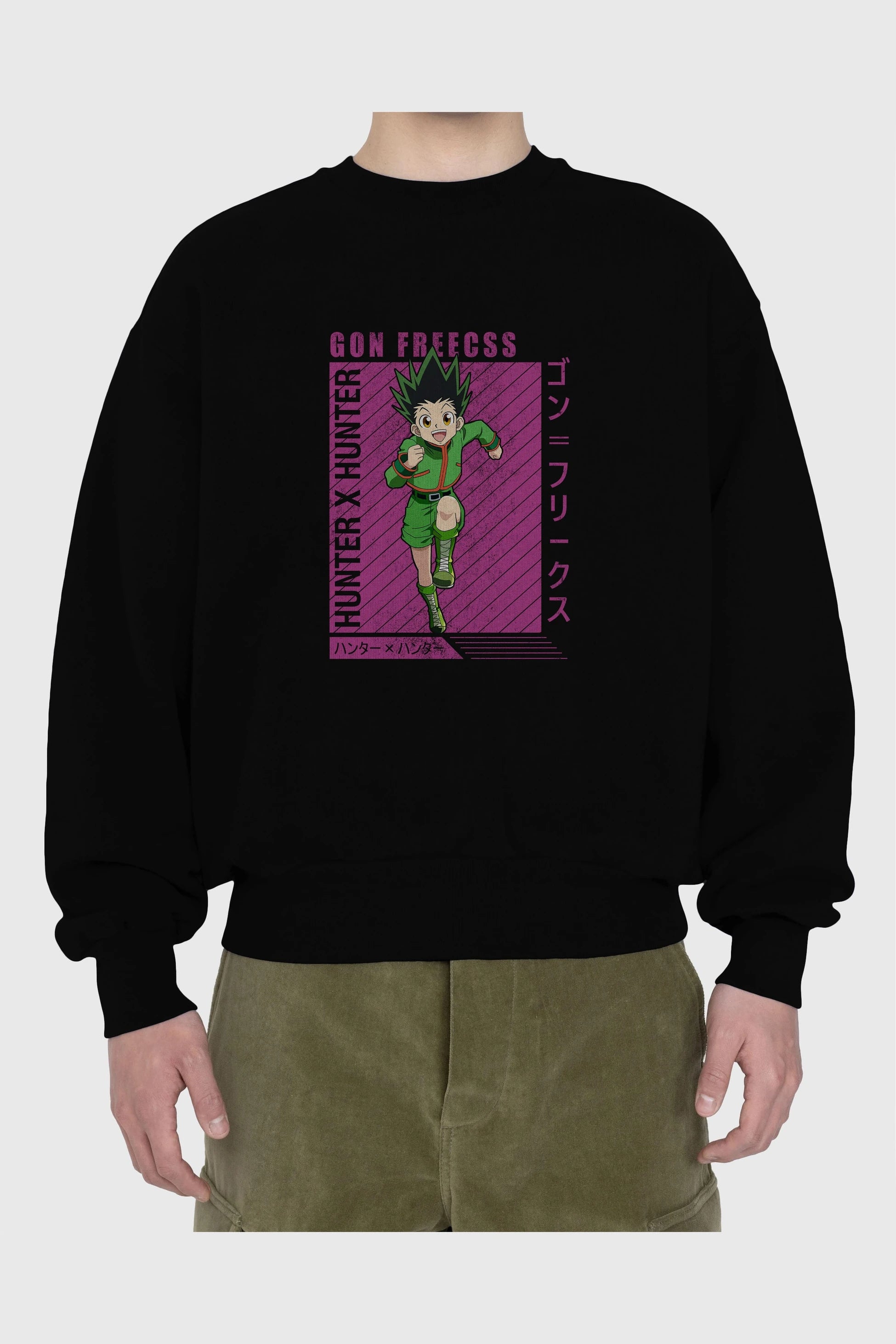 Gon Freecss HUNTER X HUNTER 3 Anime Ön Baskılı Oversize Sweatshirt Erkek Kadın Unisex