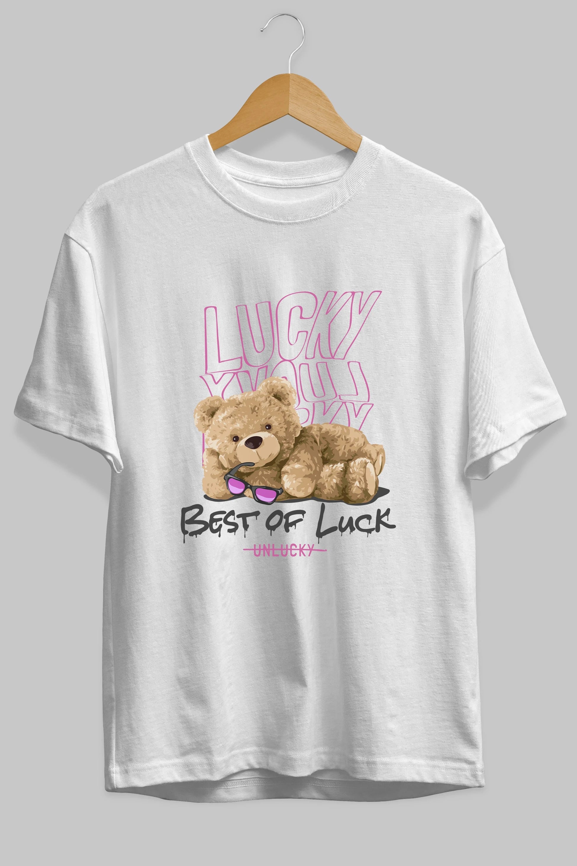 Best of Lucky Bear Ön Baskılı Oversize t-shirt Erkek Kadın Unisex