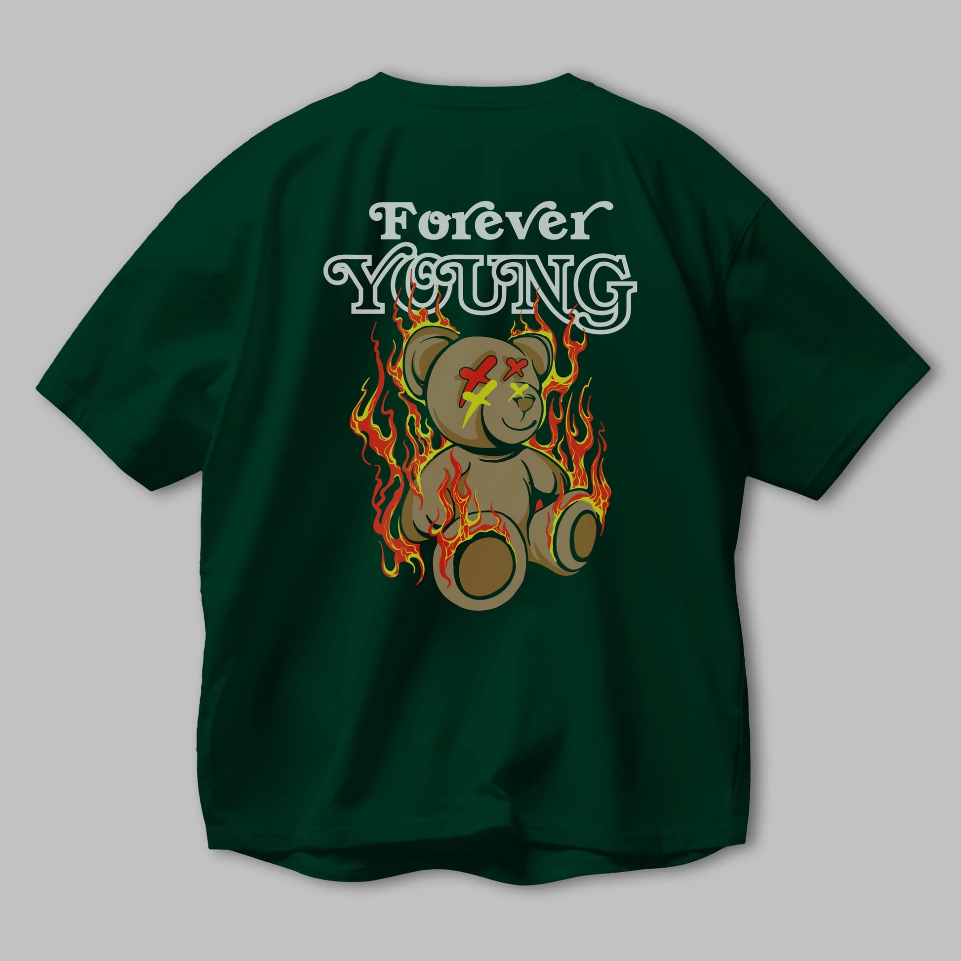 Forever Young Bear Arka Baskılı Oversize t-shirt Erkek Kadın Unisex