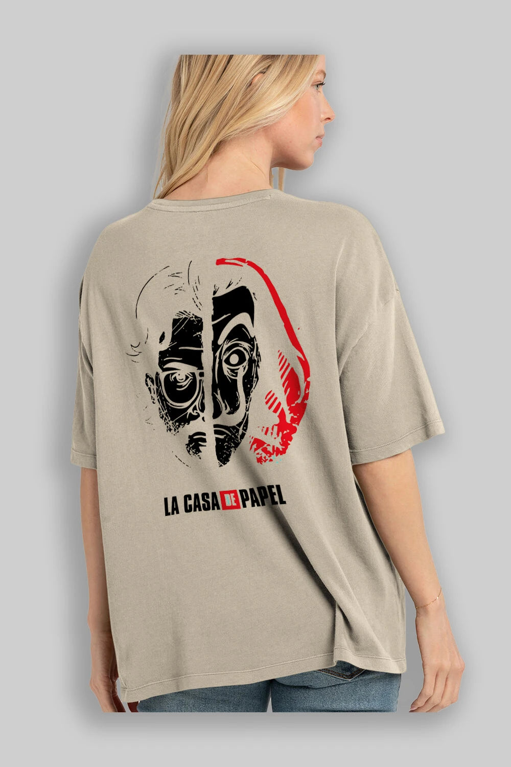 La Casa De Papel (9) Arka Baskılı Oversize t-shirt Erkek Kadın Unisex %100 Pamuk Bisiklet Yaka tişort