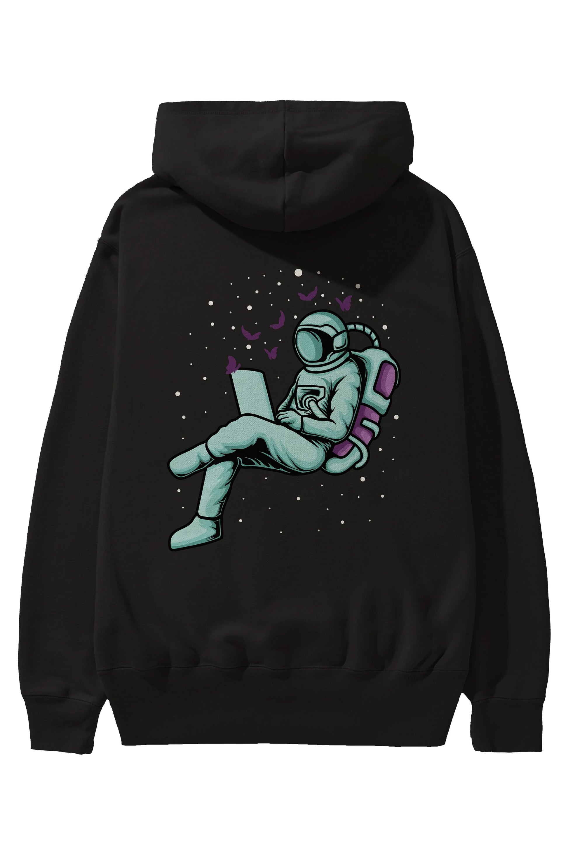 Work with Butterflies in Space Arka Baskılı Hoodie Oversize Kapüşonlu Sweatshirt Erkek Kadın Unisex