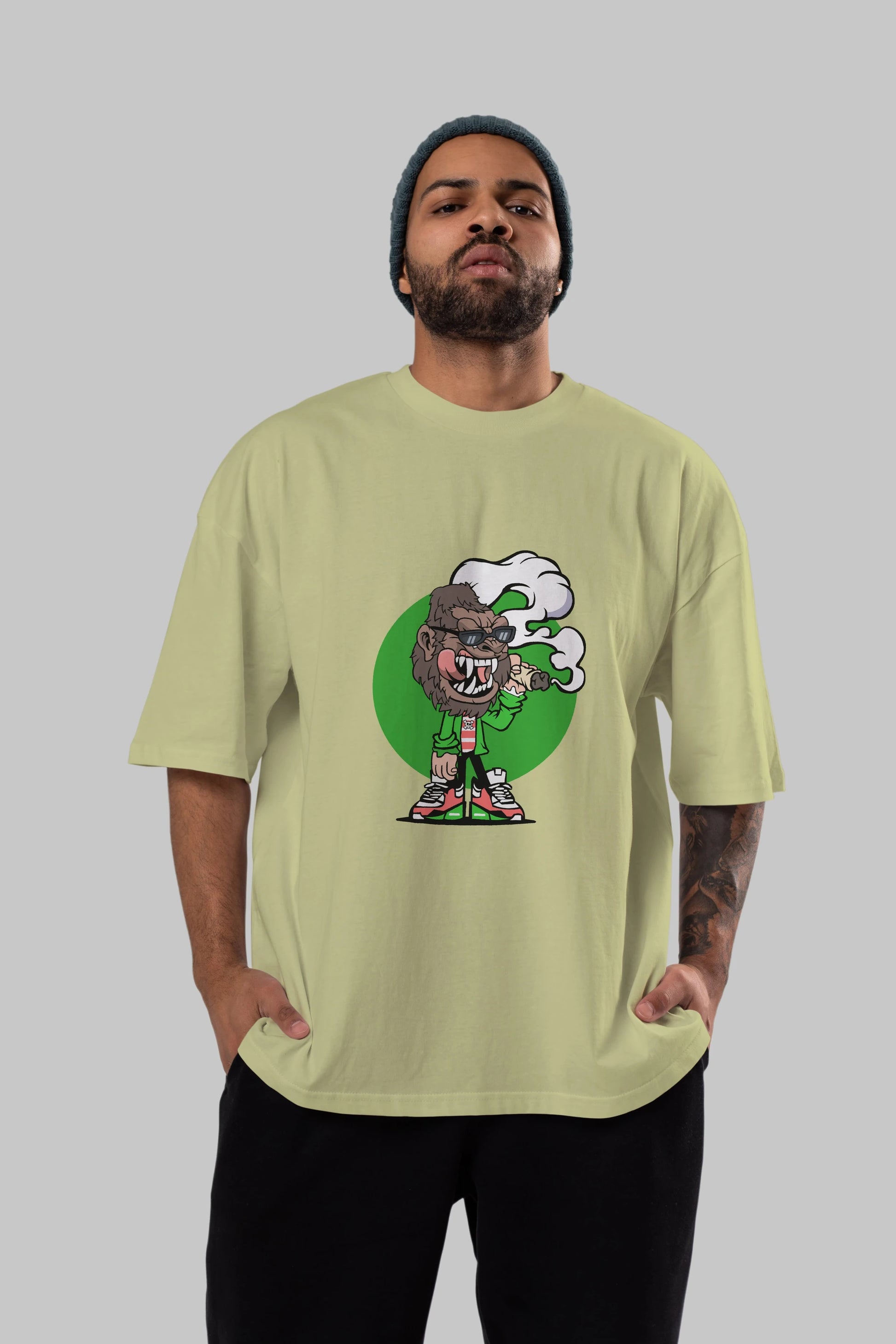 Gorilla Smoker Ön Baskılı Oversize t-shirt Erkek Kadın Unisex %100 Pamuk tişort