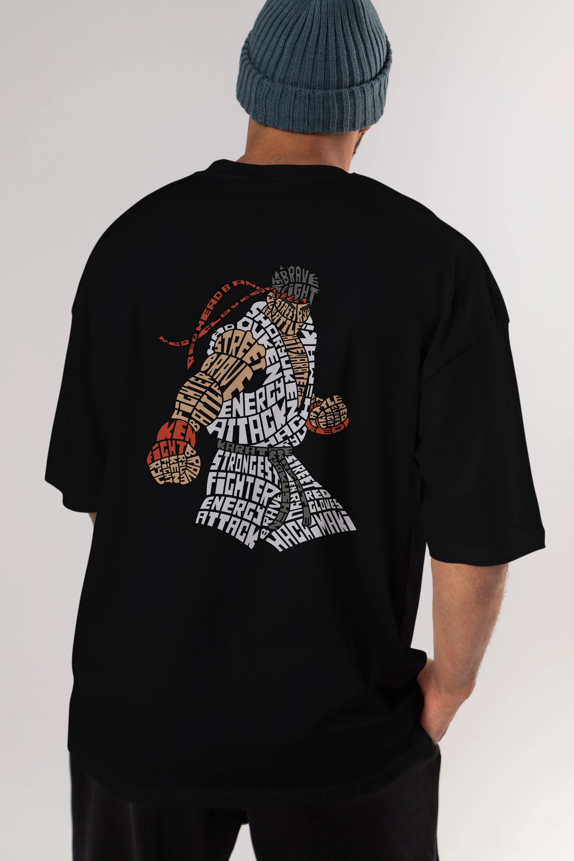 Hadouken Arka Baskılı Oversize t-shirt %100 pamuk Erkek Kadın Unisex