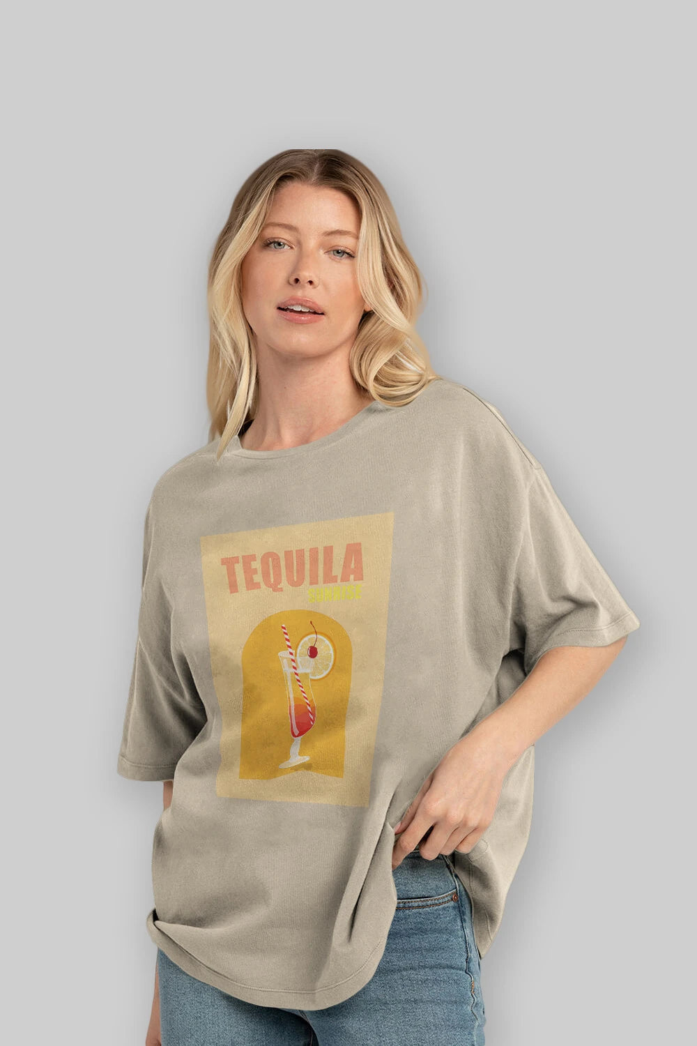 Tequila Sunrise Ön Baskılı Oversize t-shirt Erkek Kadın Unisex %100 Pamuk Bisiklet Yaka tişort