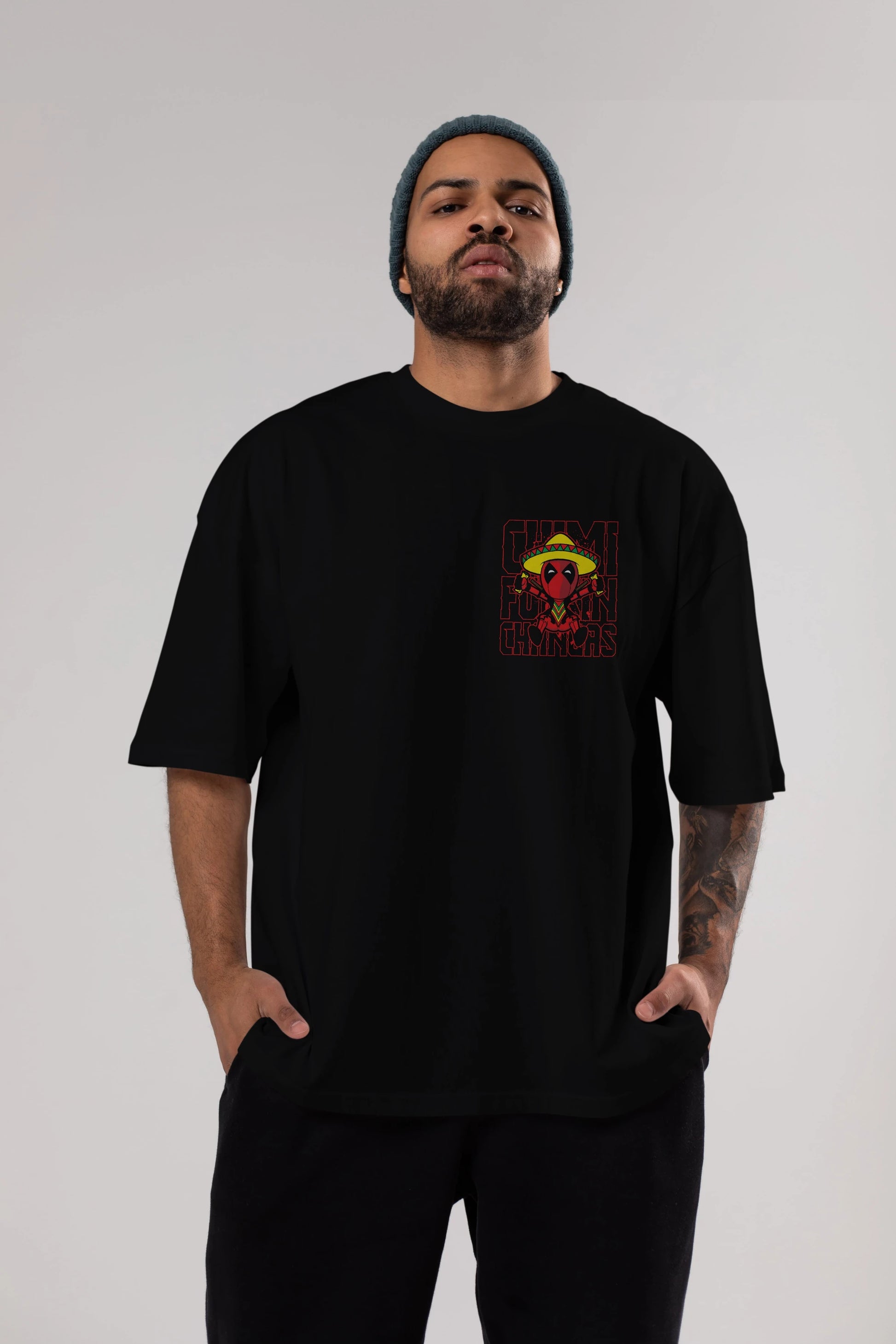 Deadpool (14) Ön Sol Baskılı Oversize t-shirt Erkek Kadın Unisex %100 Pamuk Bisiklet Yaka tişort