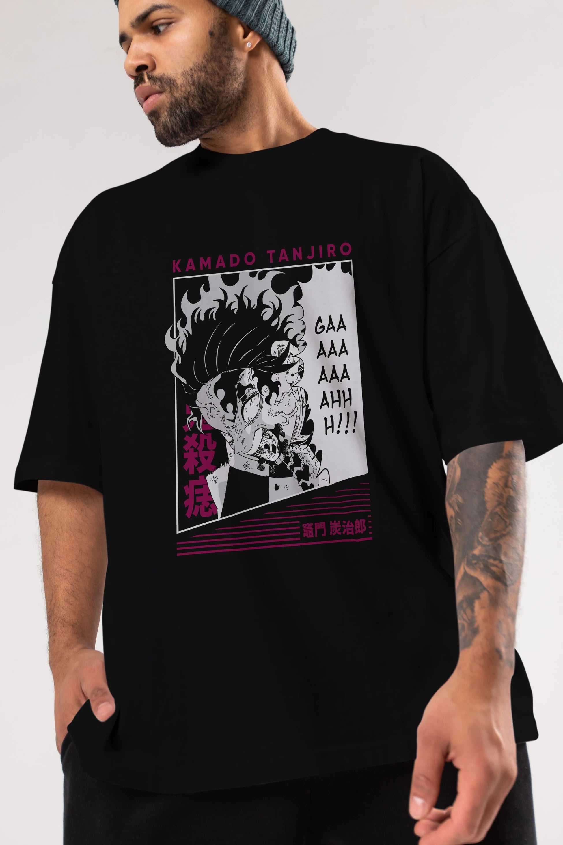 TANJIRO KAMADO 3 Anime Ön Baskılı Oversize t-shirt %100 pamuk Erkek Kadın Unisex