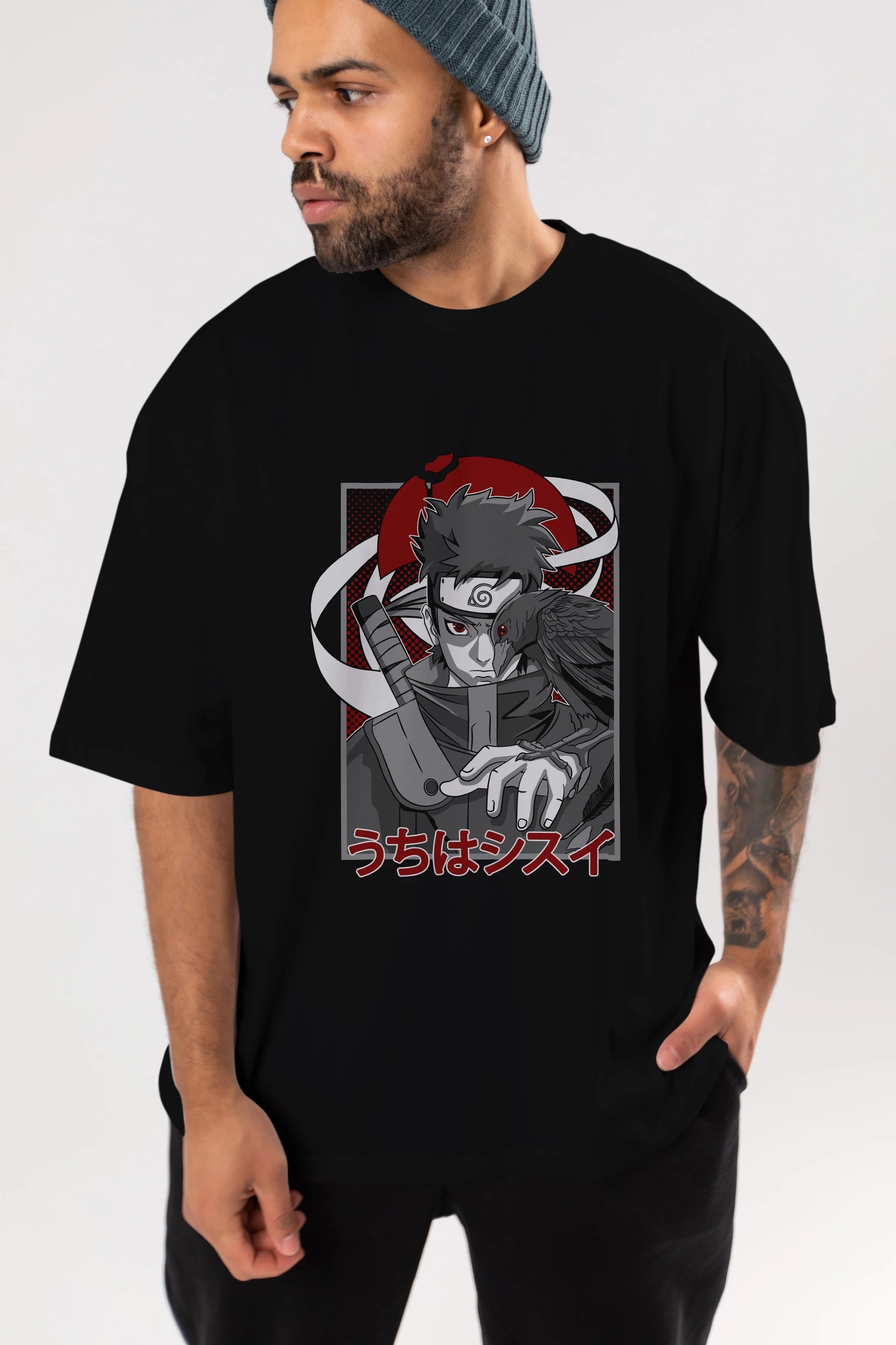 SHISUI UCHIHA NARUTO Anime Ön Baskılı Oversize t-shirt %100 pamuk Erkek Kadın Unisex
