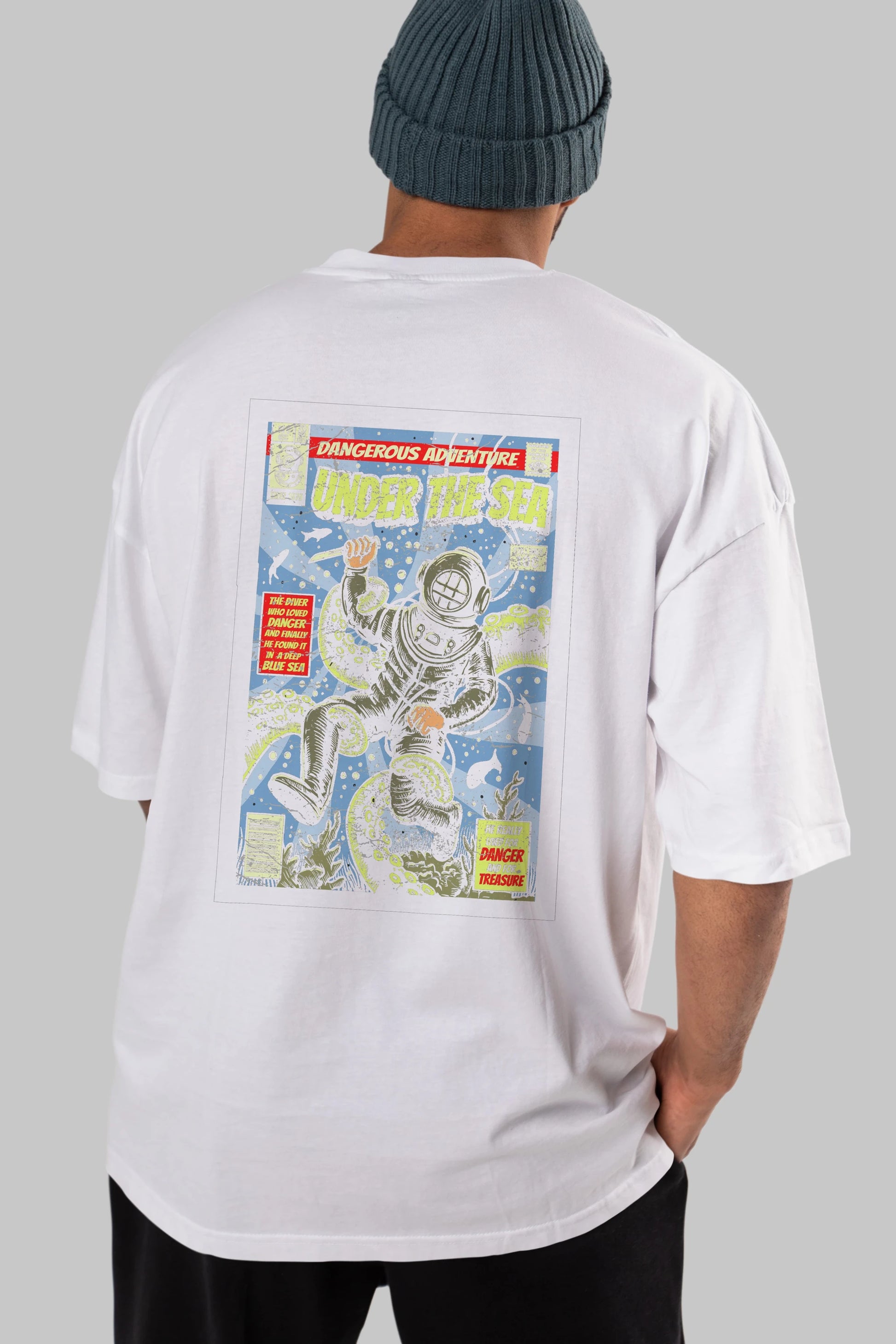 Under The Sea Arka Baskılı Oversize t-shirt Erkek Kadın Unisex %100 Pamuk
