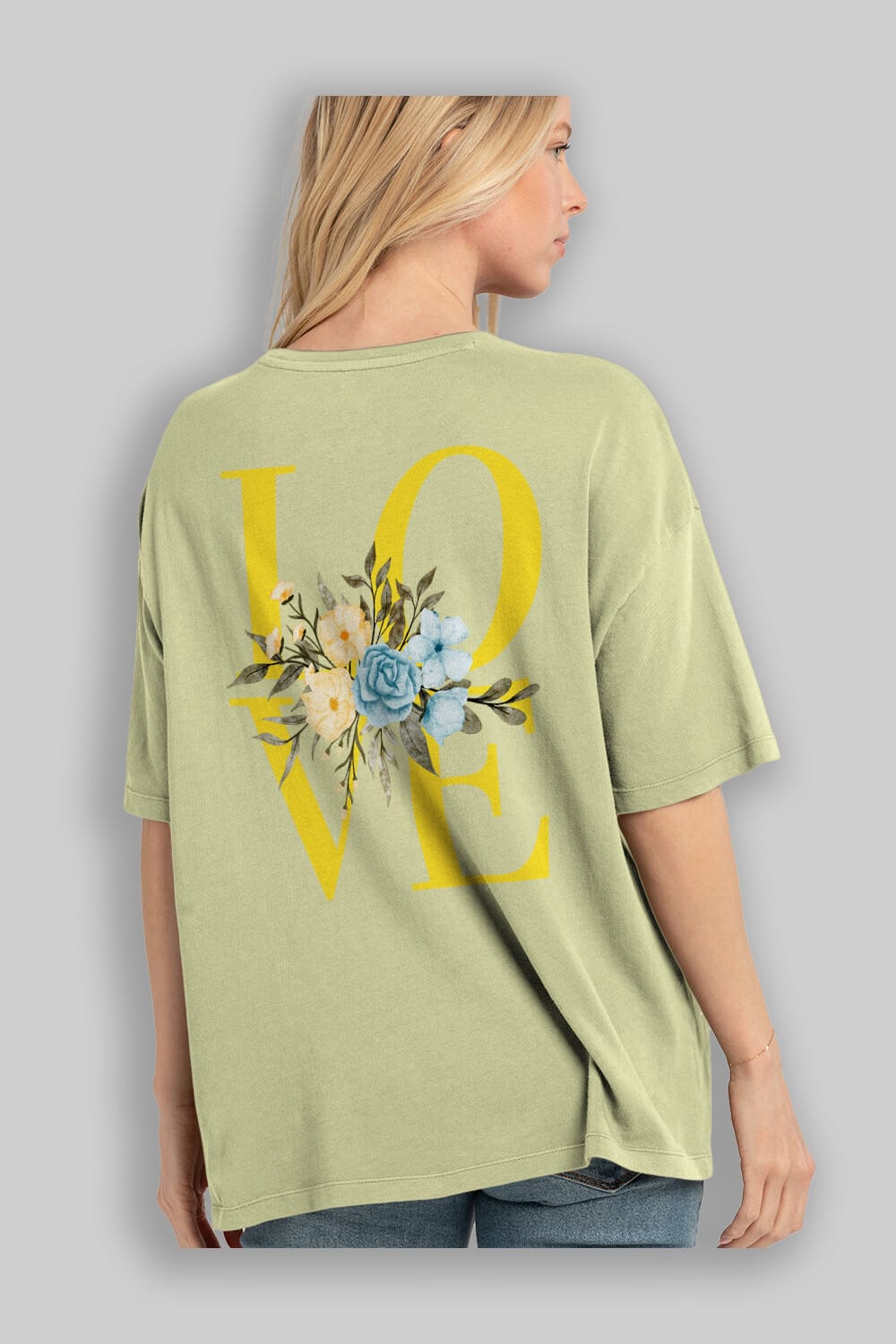 Love Flower Arka Baskılı Oversize t-shirt Erkek Kadın Unisex
