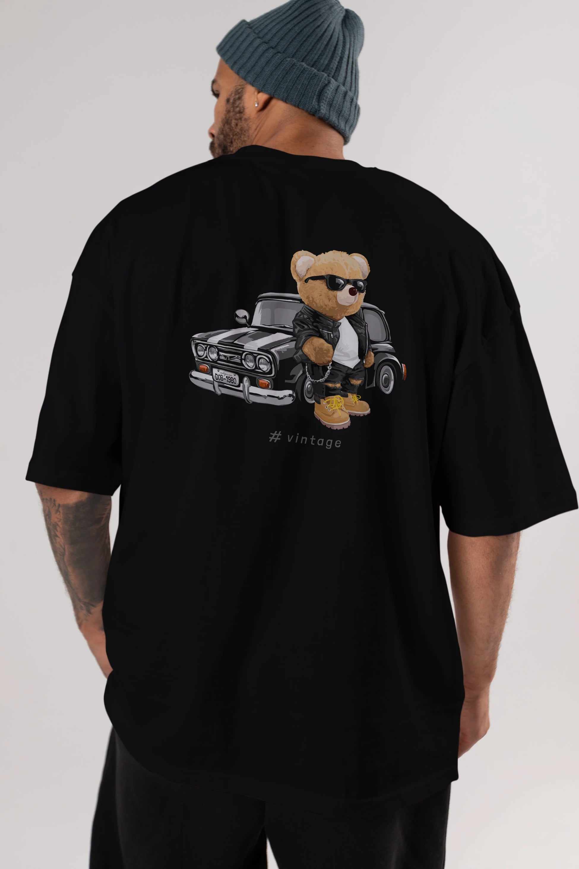 Teddy Bear Vintage Arka Baskılı Oversize t-shirt Erkek Kadın Unisex %100 Pamuk